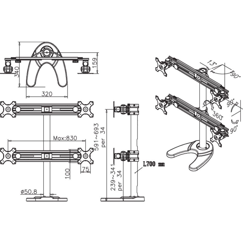 Neomounts by Newstar Monitor-Halterung Neomounts FPMA-D700D Monitor-Tischhalterung 2 Display(s) 48,3 cm (19"