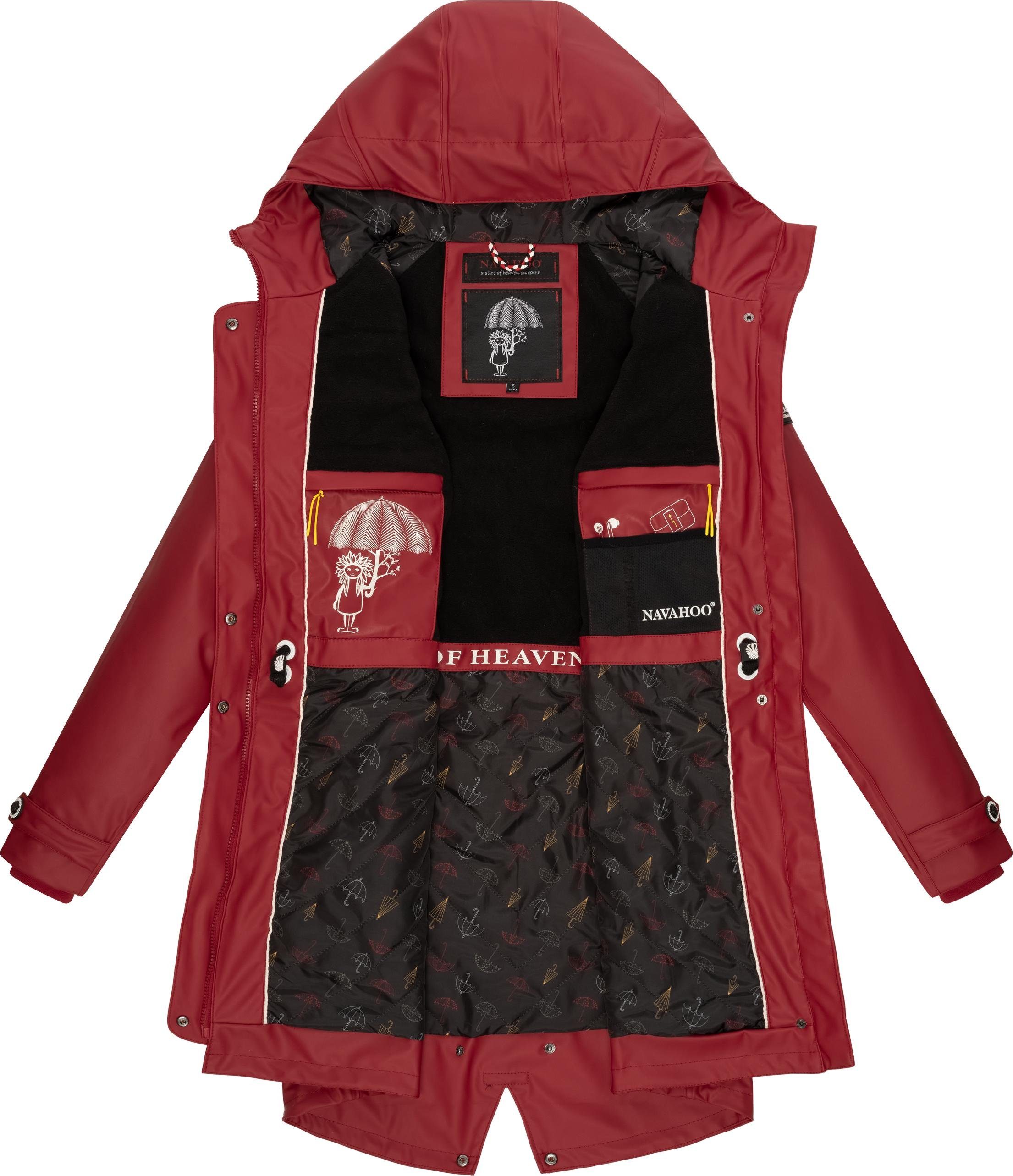 Navahoo Regenjacke modischer mit blutrot Flower Regenmantel Damen Kapuze Rainy