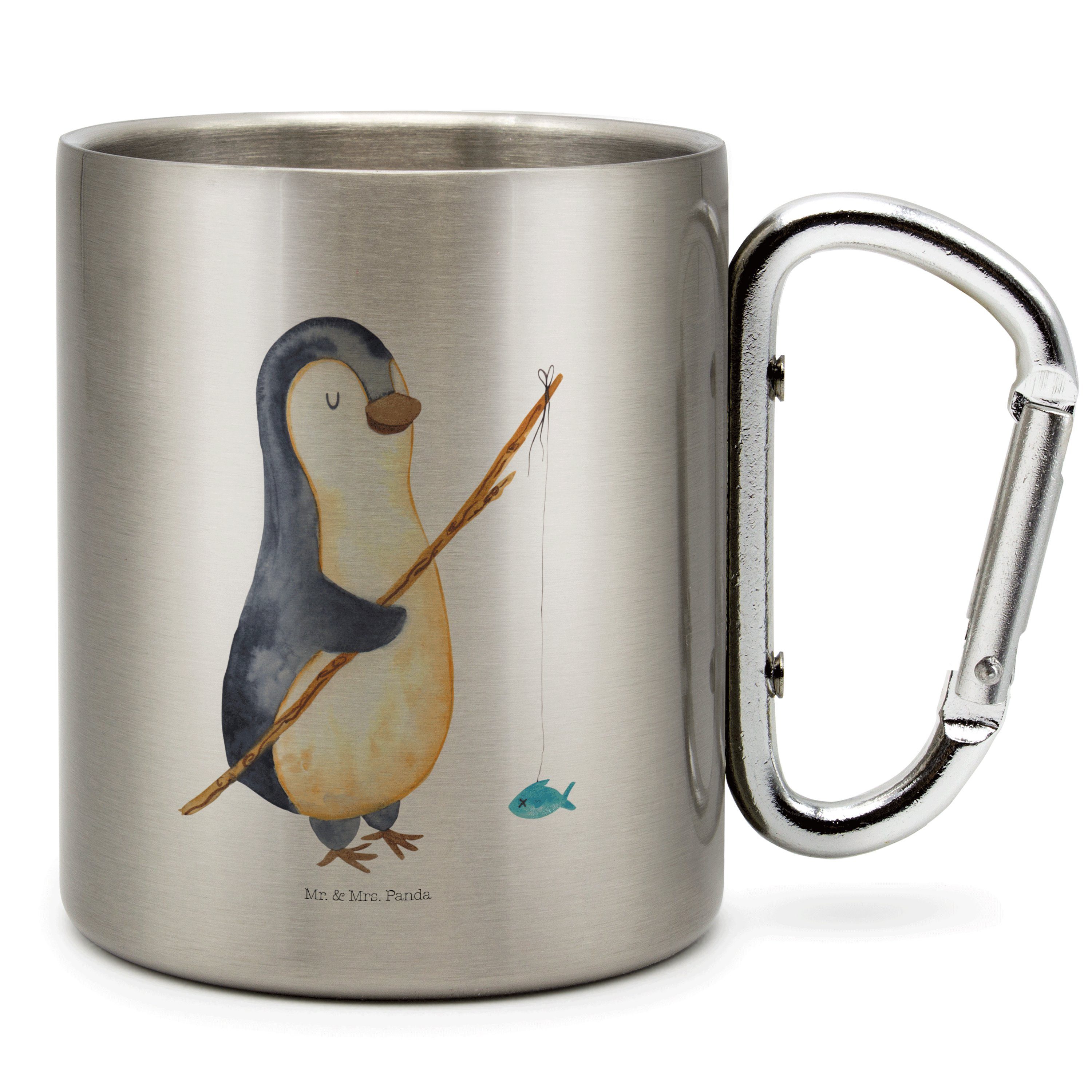 Mr. & Mrs. Panda Tasse Pinguin Angler - Transparent - Geschenk, Neustart, Tagesplan, Outdoor, Edelstahl
