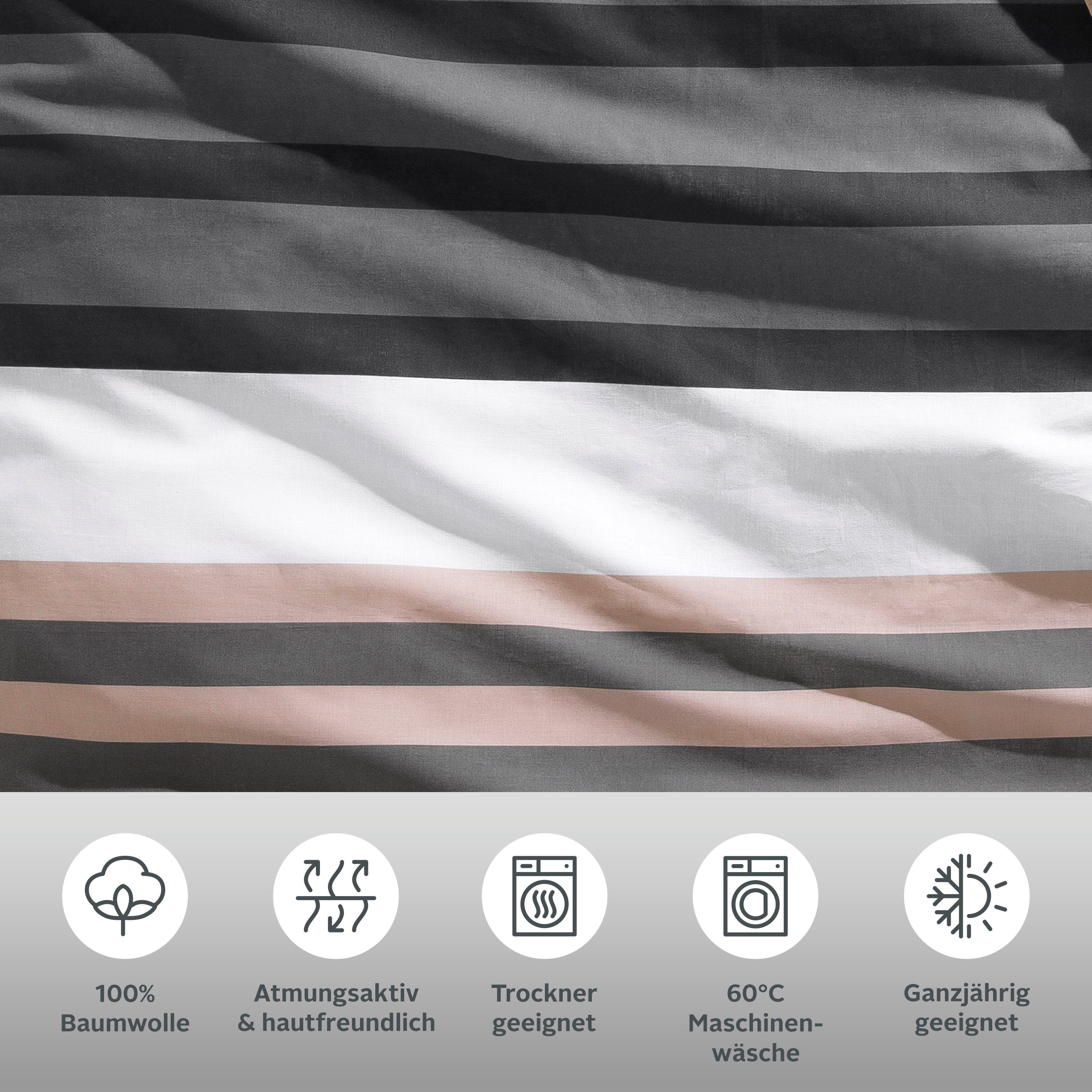 H.I.S Bettwäsche Majoran, Linon, 2 teilig, gestreifte Bettwäsche in verschiedenen Qualitäten