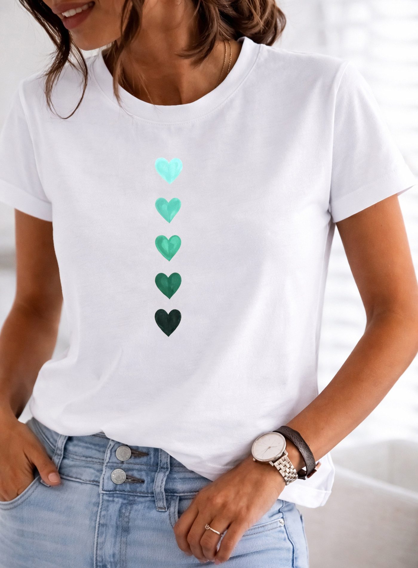 RMK T-Shirt Damen Shirt Classic Basic Herz aus Baumwolle