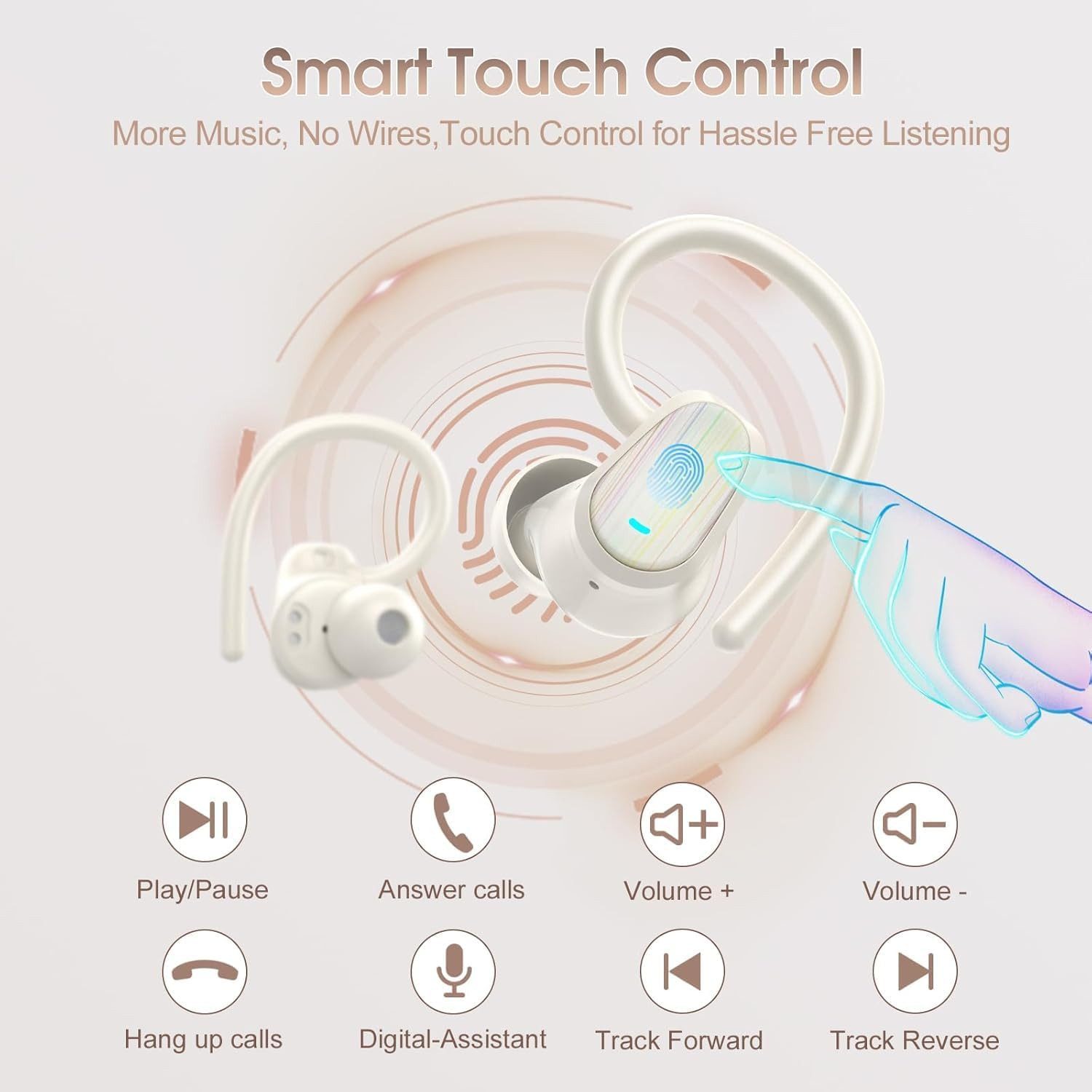 BRAIDOL Bluetooth Kopfhörer Sport, Open-Ear-Kopfhörer,Kopfhörer Kabellos Open-Ear-Kopfhörer (In Ear Kopfhörer mit CVC8.0 Mic, 50 Std Spielzeit Immersiver HiFi Stereo Ohrhörer, Dual LED-Anzeige, IPX7 Wasserdicht Earbuds mit Ohrhaken für Sport Arbeit und Studium)