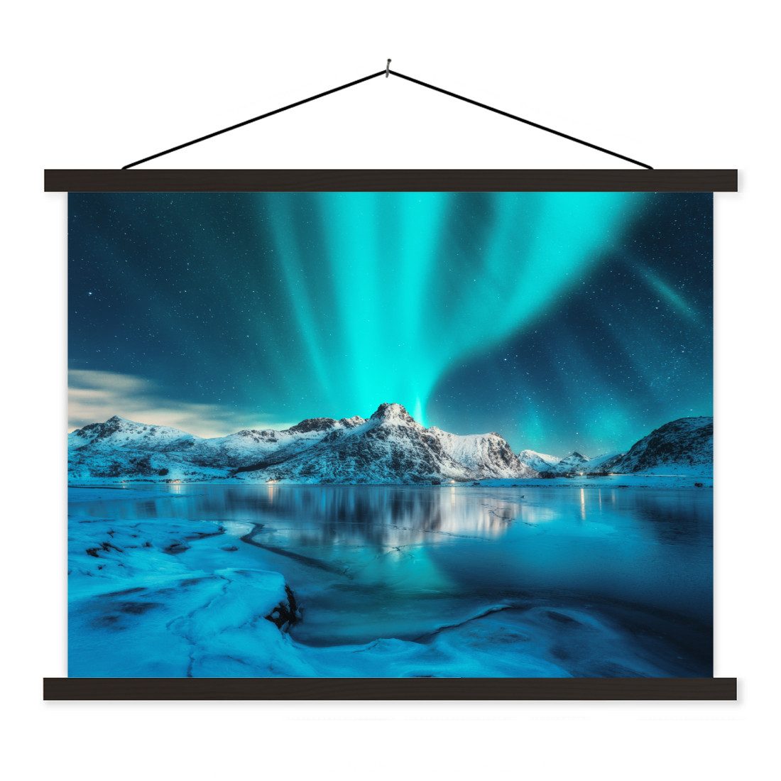 Poster Nordlicht - Eis - Schnee - Norwegen - Blau - Berge
