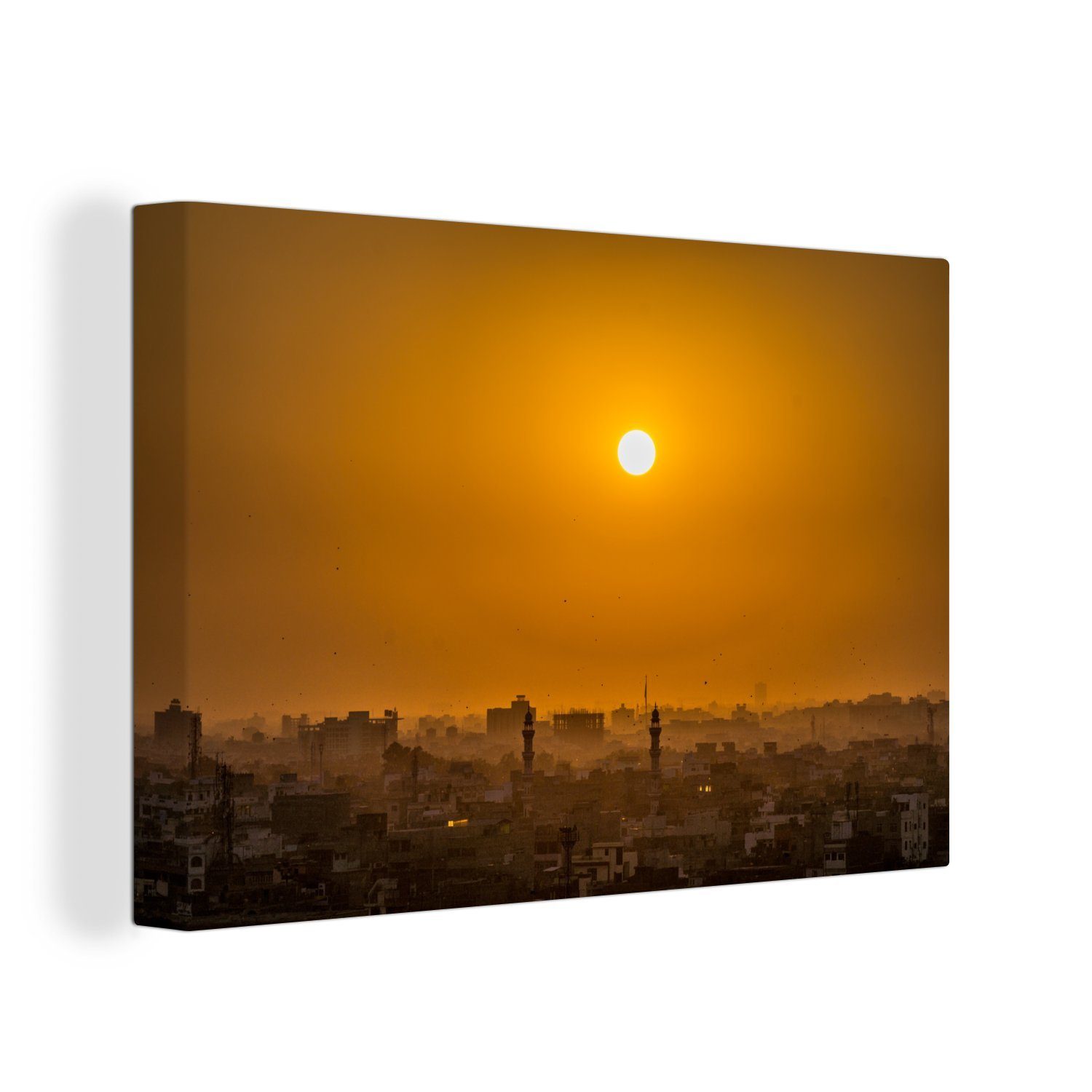 Günstig und beliebt OneMillionCanvasses® Leinwandbild Skyline von Wanddeko, Leinwandbilder, Jaipur bei in cm St), (1 Wandbild Aufhängefertig, Indien Sonnenuntergang, 30x20