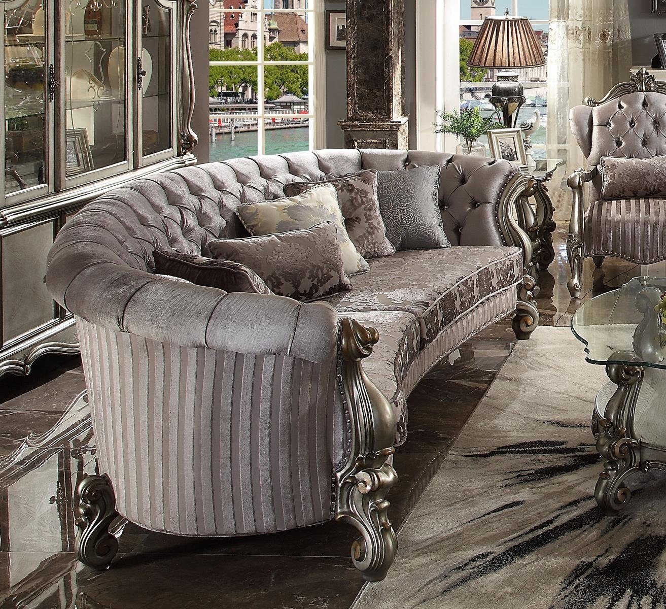 JVmoebel Sofa Stoff-Couch mit runder Ecklandschaft in elegantem Grau, Made in Europa