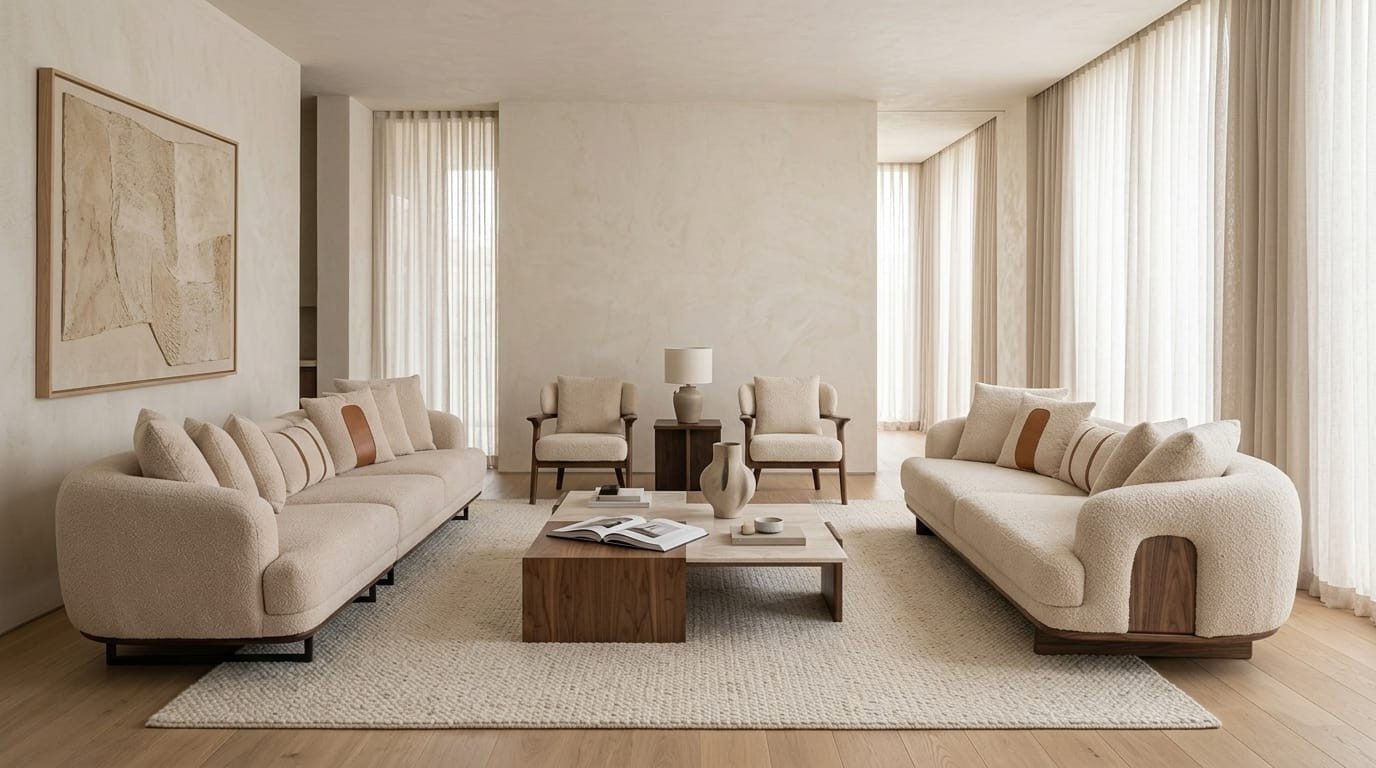 Xlmoebel Polstergarnitur Sofa Set Beige Textil Holz Modern 4+3+1+1 Sitzer Zeitgenössisch, (4-tlg., 4-3-2)