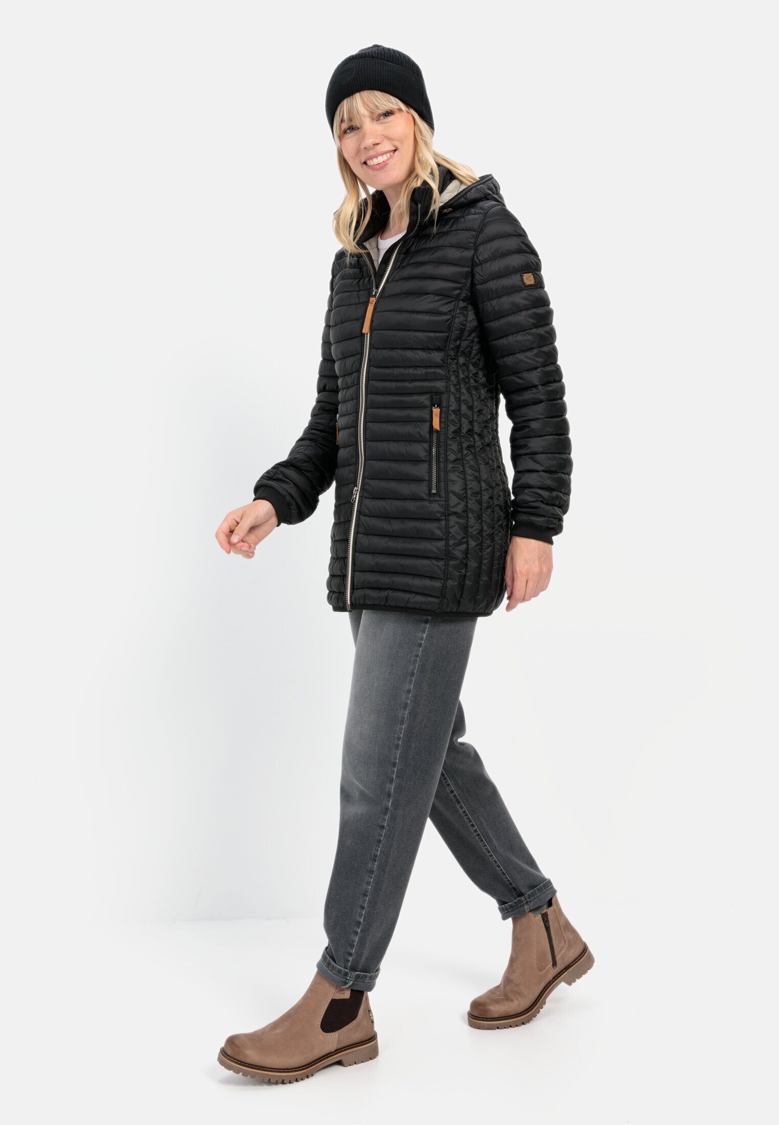 camel active Steppjacke aus recyceltem Polyamid Langarm Markenlogo