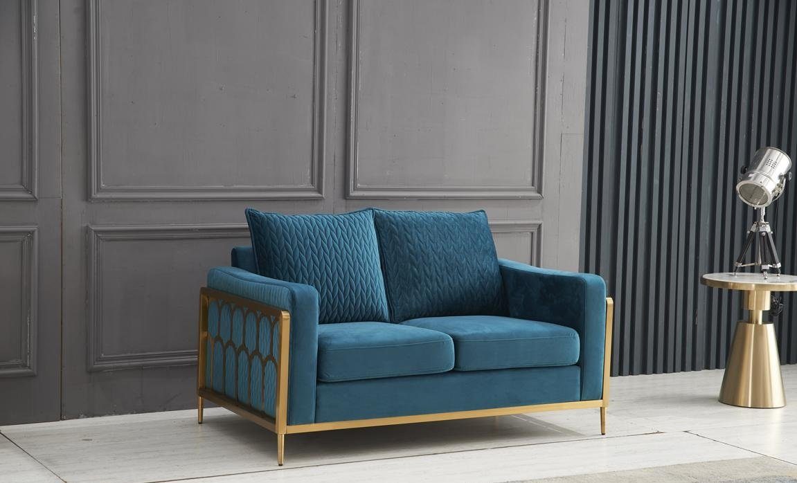Luxus Zweisitzer Modern, Edelstahl Sofa 2-Sitzer JVmoebel in Europe Designer Blauer Sofa Made