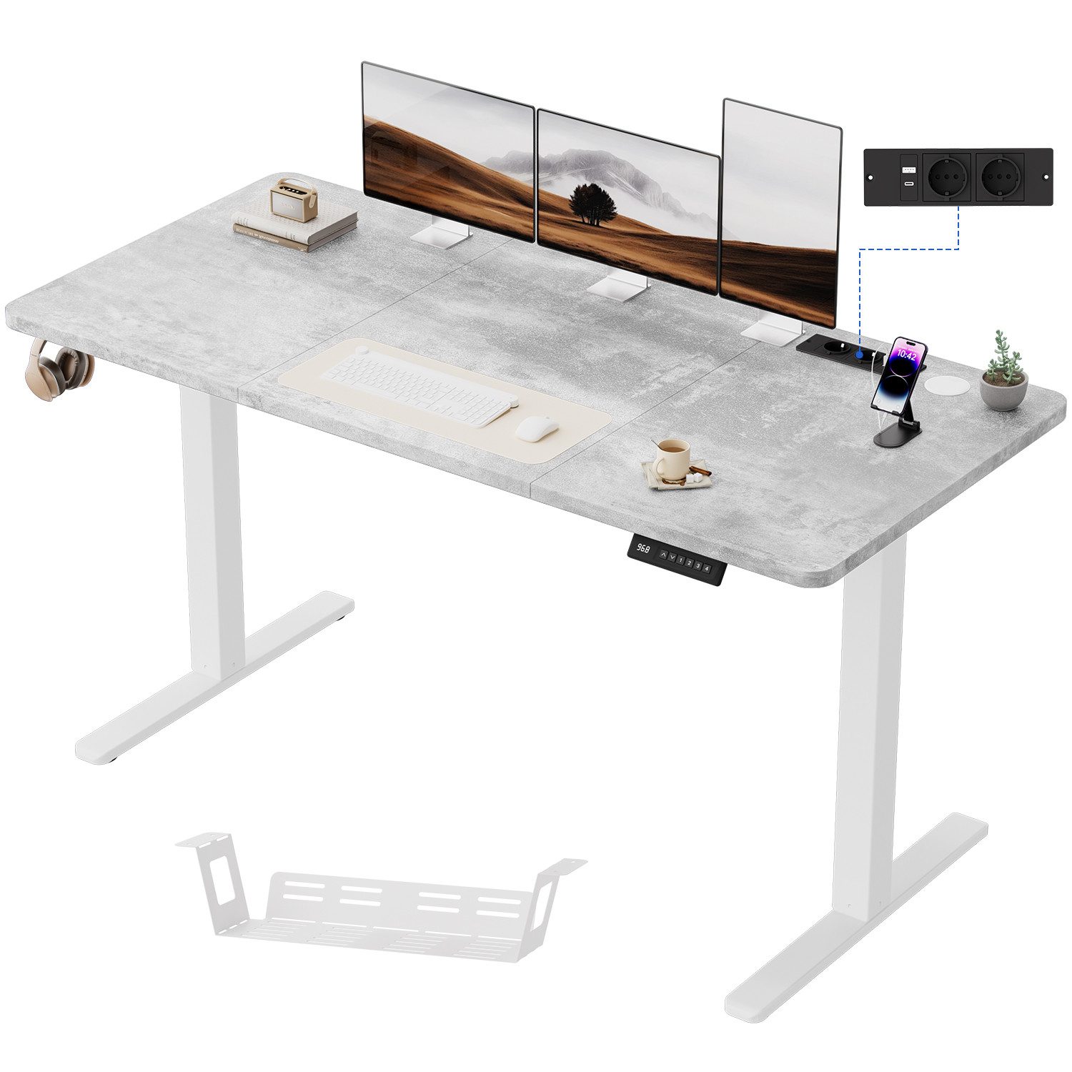 HOMALL Schreibtisch Schreibtisch Höhenverstellbarer mit Gedächtnis und Sitzerinnerung (2-lagige Hohenverstellung mit sitzender Erinnerungsfunktion und USB-Ladeanschluss)