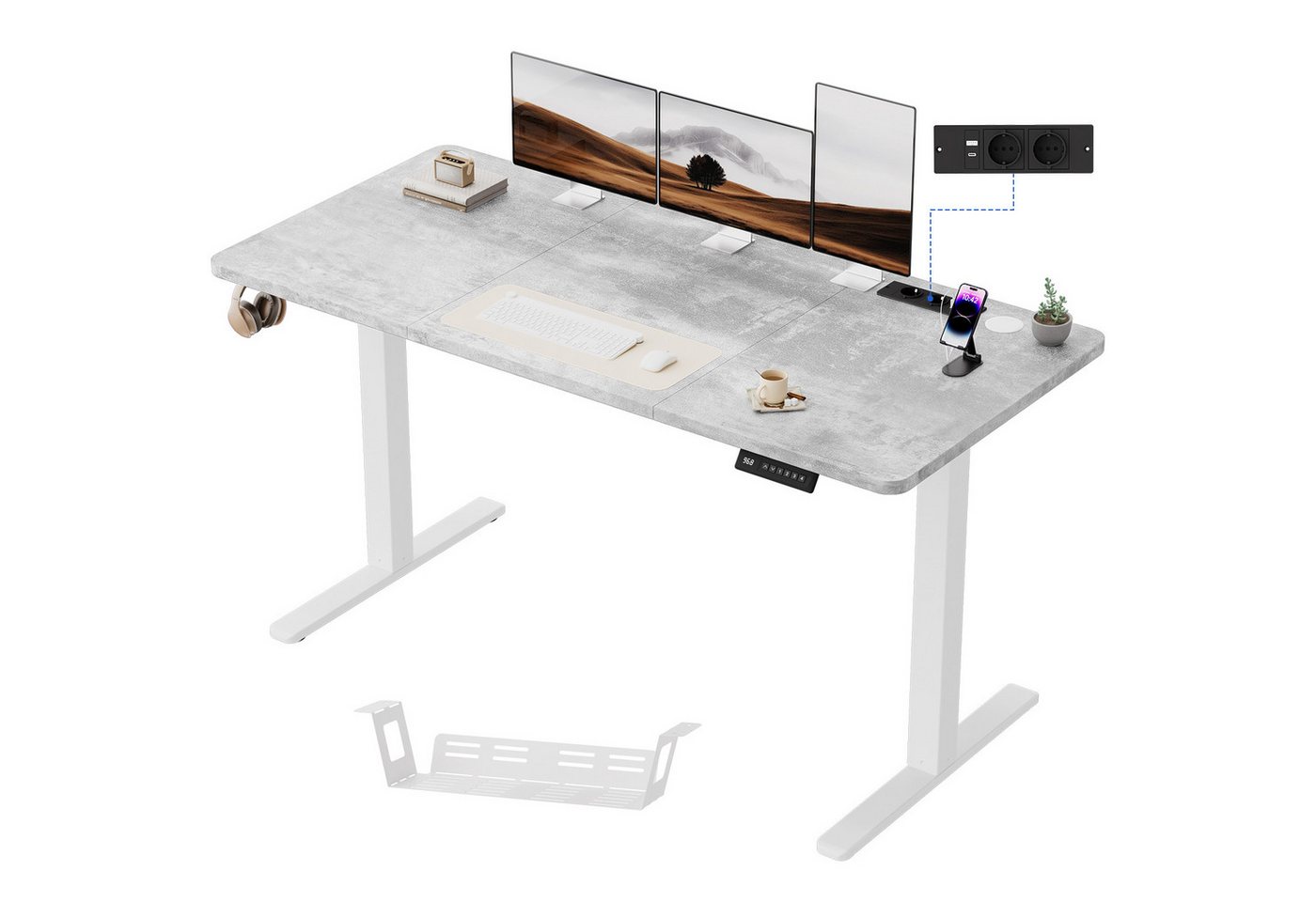 HOMALL Schreibtisch Schreibtisch Höhenverstellbarer mit Gedächtnis und Sitzerinnerung (2-lagige Hohenverstellung mit sitzender Erinnerungsfunktion und USB-Ladeanschluss)