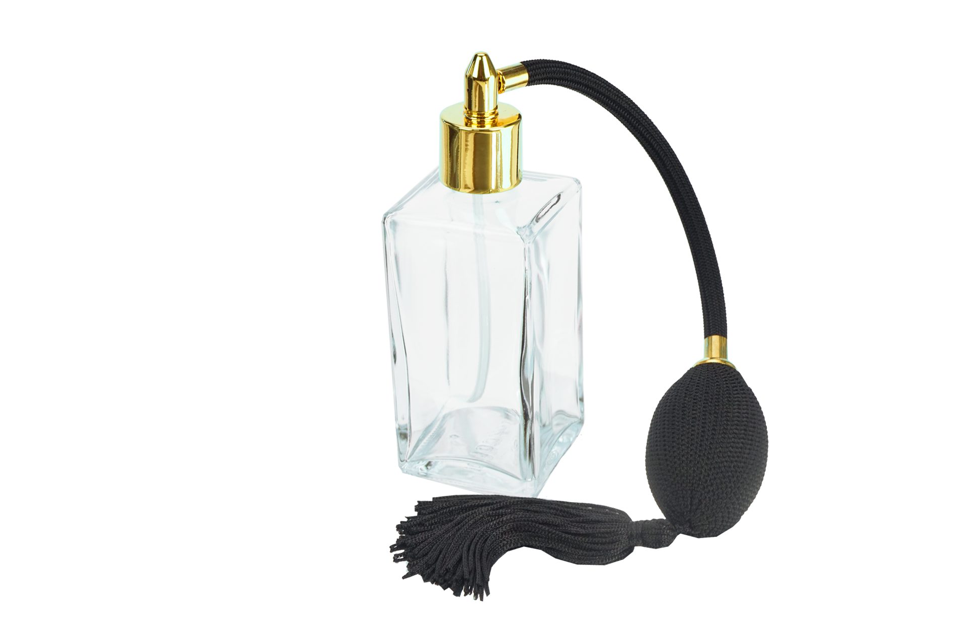 Fantasia Beauty Parfümzerstäuber Tischzerstäuber, Glas eckig, mit Ballpumpe, schwarz-goldfarben (1 St)