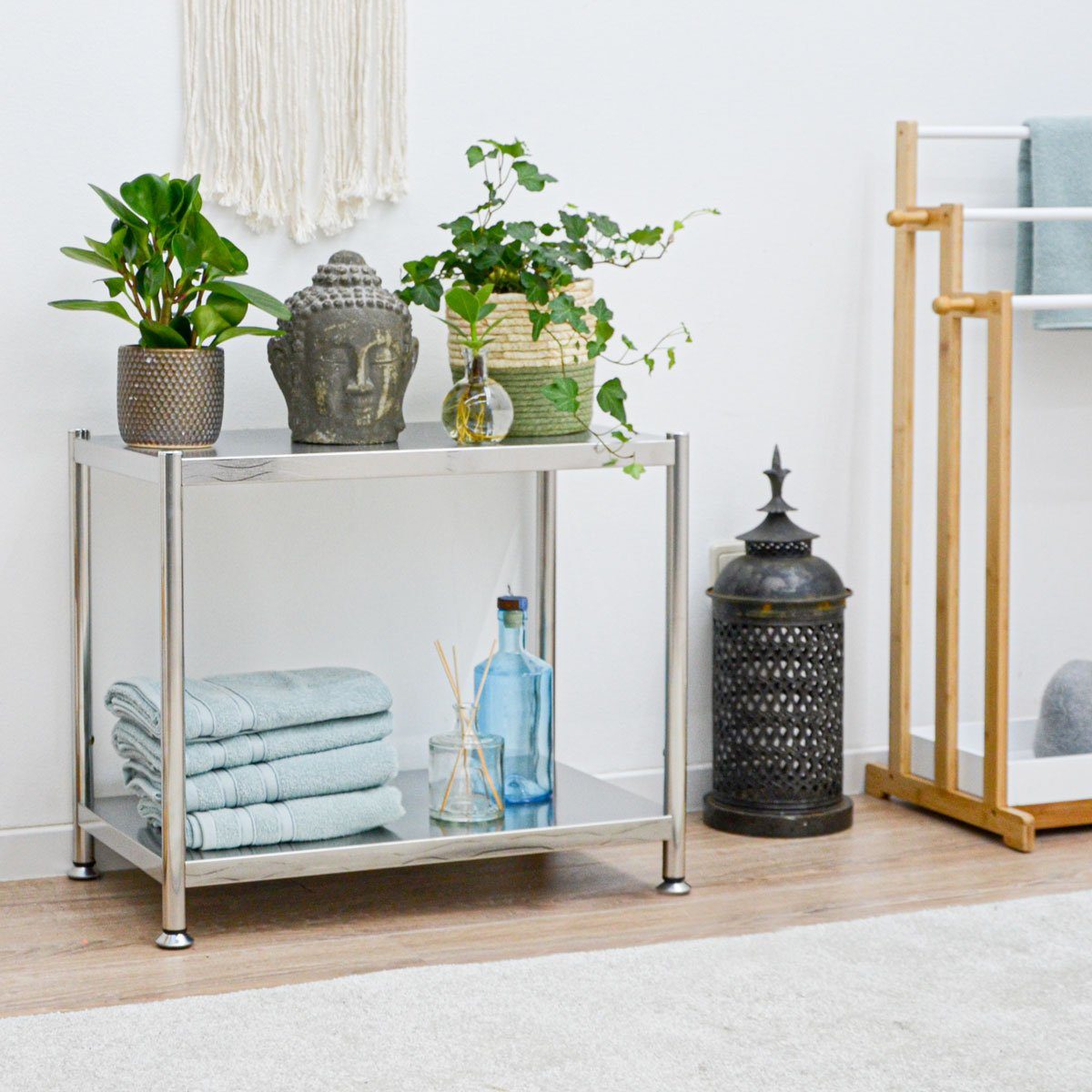 shelfr Regal mit 2 Ablagen - 61x36x50 Edelstahlregal - Schwerlastregal bis 60 kg, Industrial Style Regal - Standregal Metall - Küchenregal Ablageregal – Bild 3 von 5