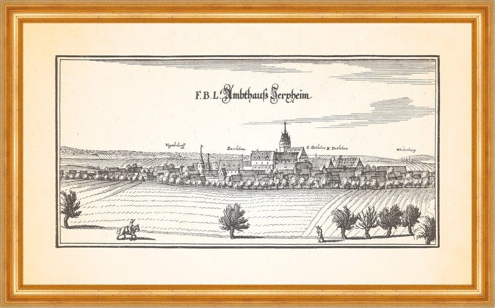 Kunstdruck F.B.L. Amthaus Jerxheim Heeseberg Gerksem Kupferstich Merian 0396 Gera