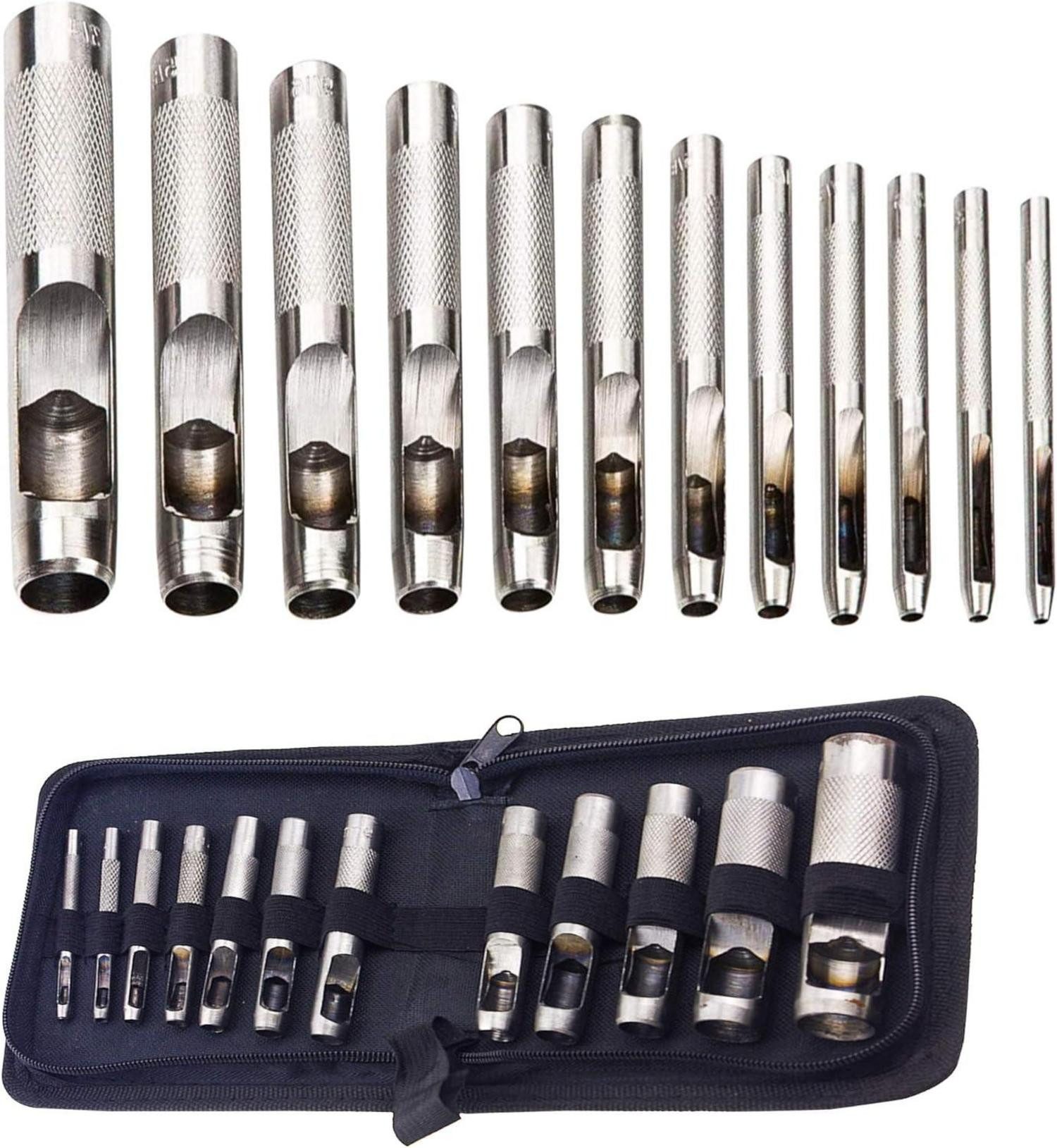 Multitool Locheisen Set 12er Hohl Punch Werkzeug 3-19mm Edelstahl Cutter Leder