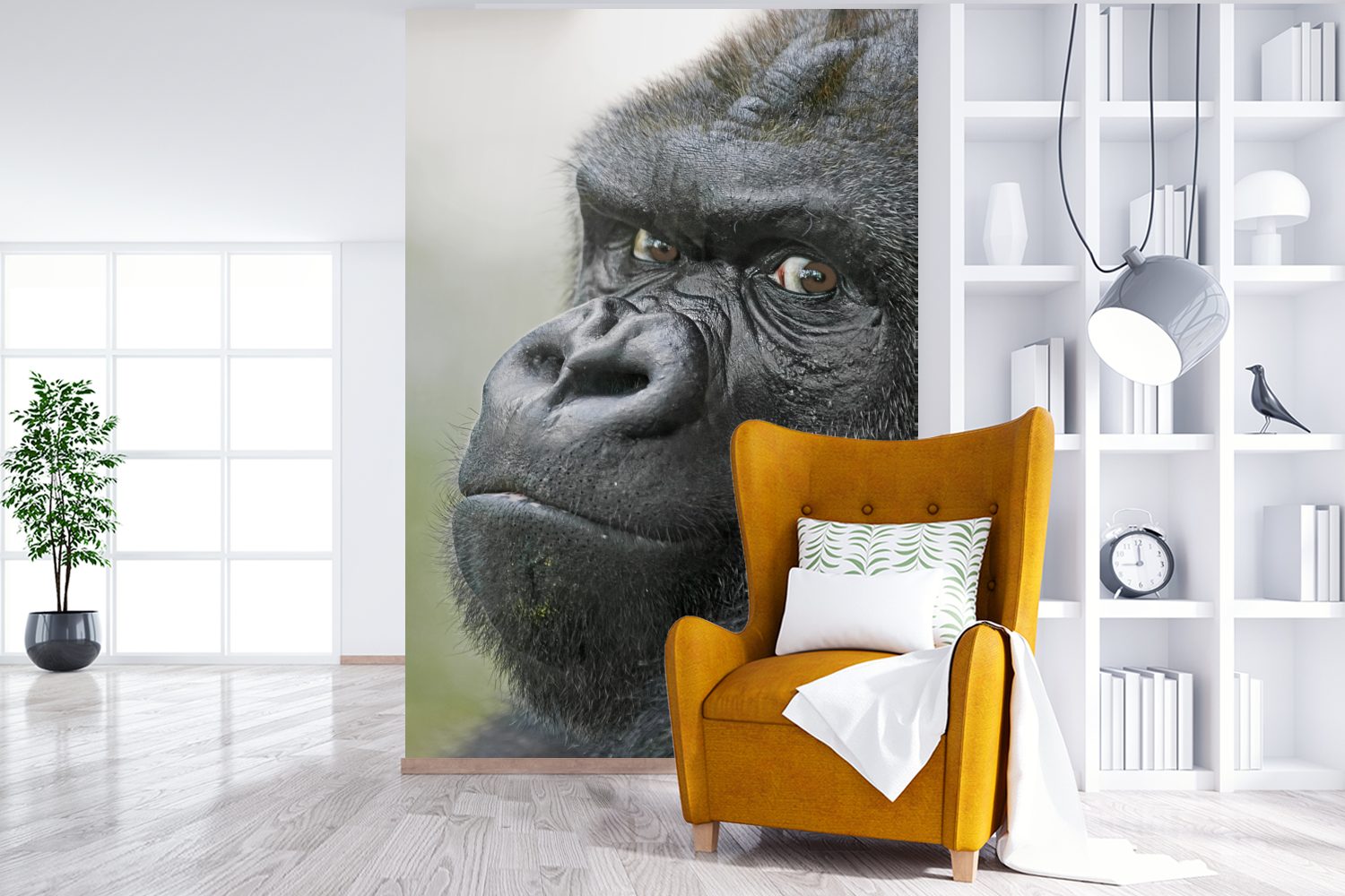 Gorilla, erstaunlicher für Fototapete MuchoWow Wandtapete Montagefertig Vinyl Matt, Ein Wohnzimmer, bedruckt, St), (3 Tapete
