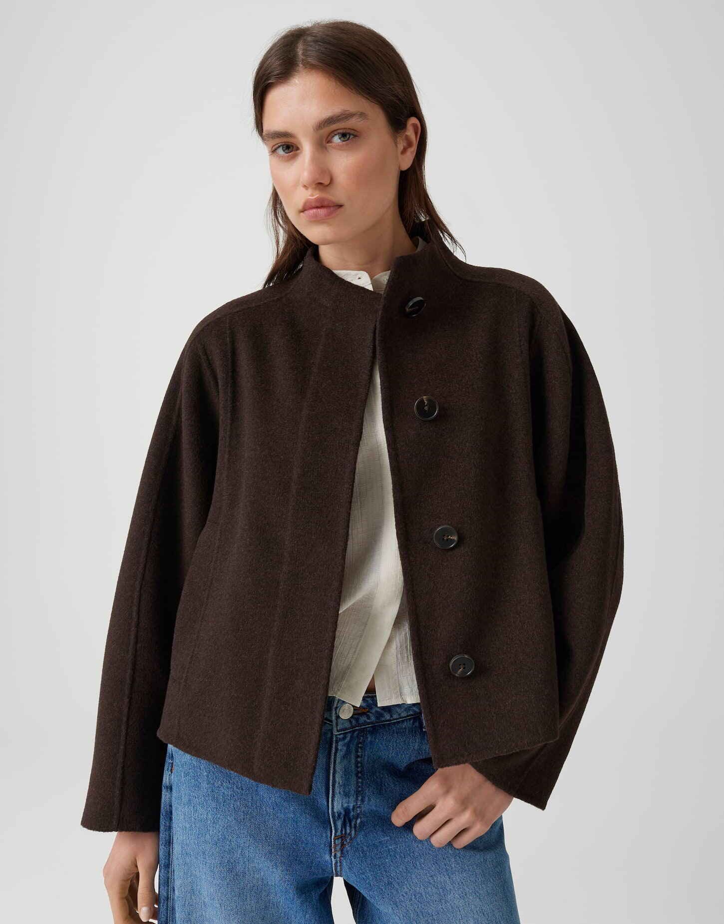 OPUS Wolljacke Jacke aus doppellagige Wollqualität Regular Fit Paspeltaschen vorne
