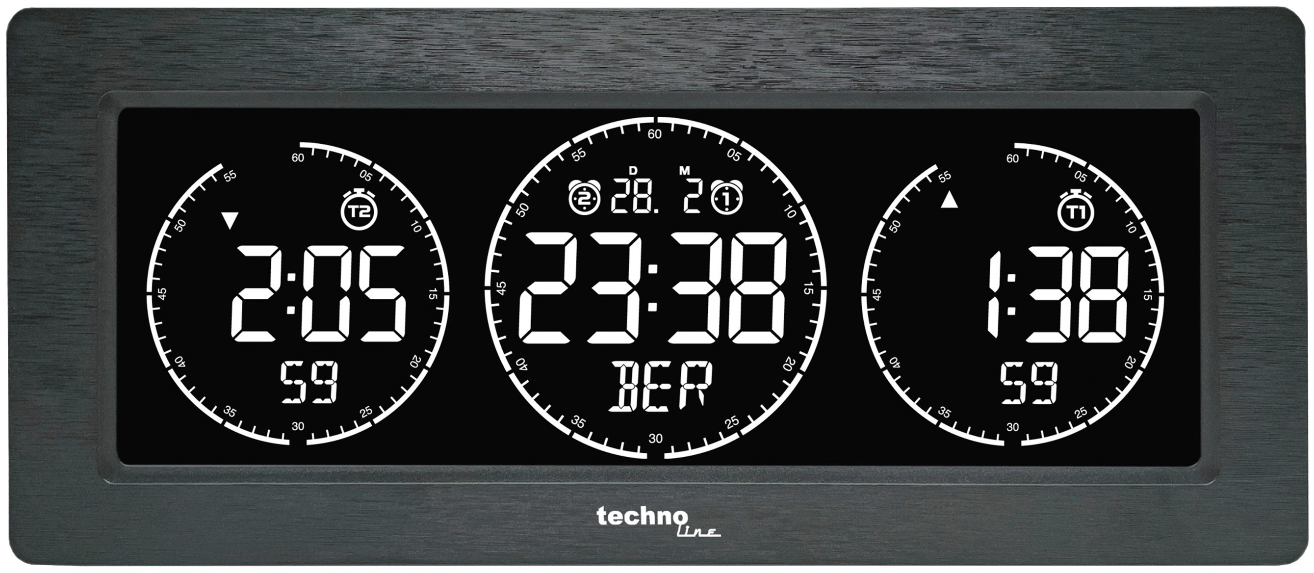 technoline Wecker WT 458 3-fache Zeitanzeige aus 48 Städten, 2 Alarme, Timer & Thermometer