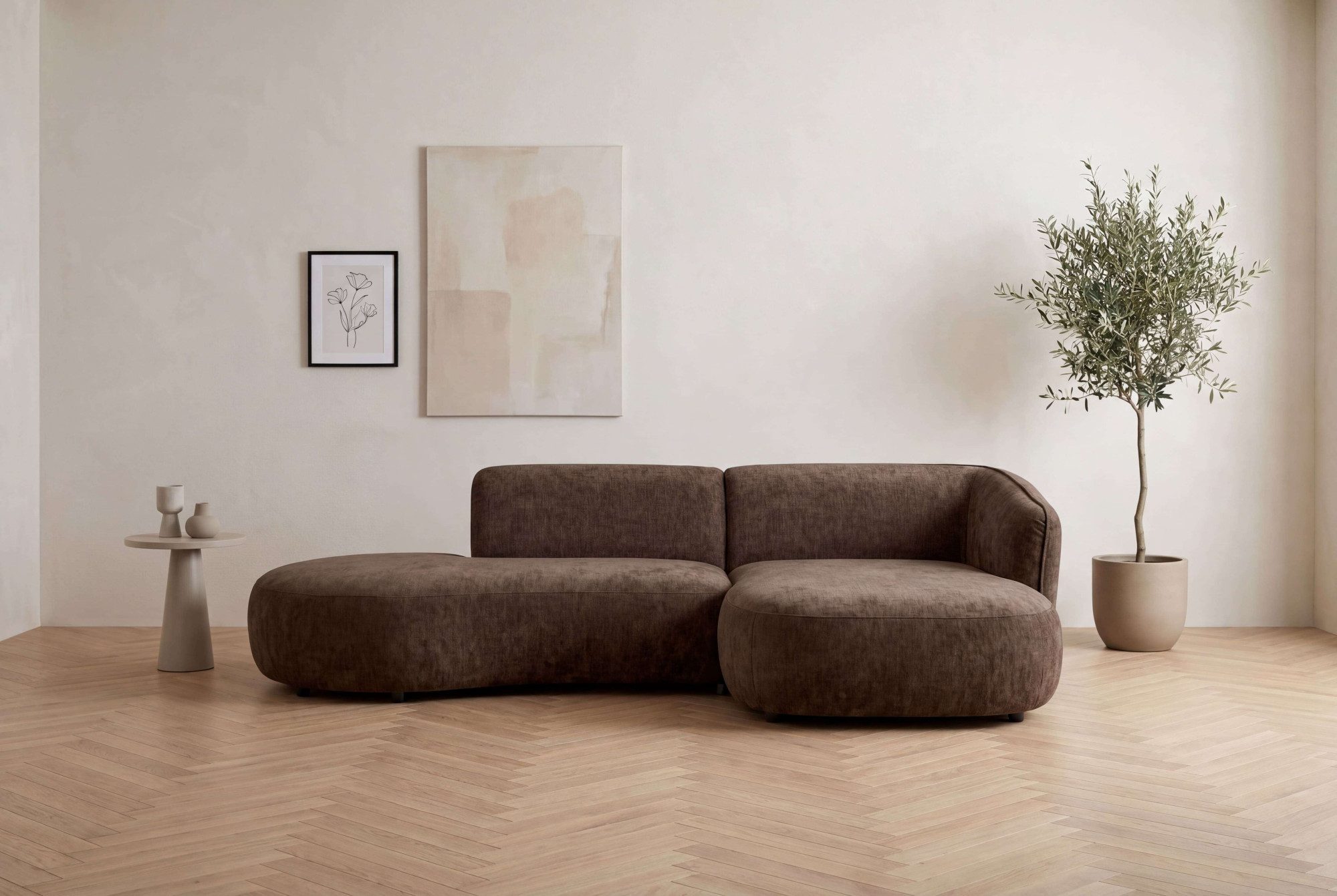 Ecksofa OSTRUP Rundsofa, L-Form, Naturtöne, Boucle oder Chenille