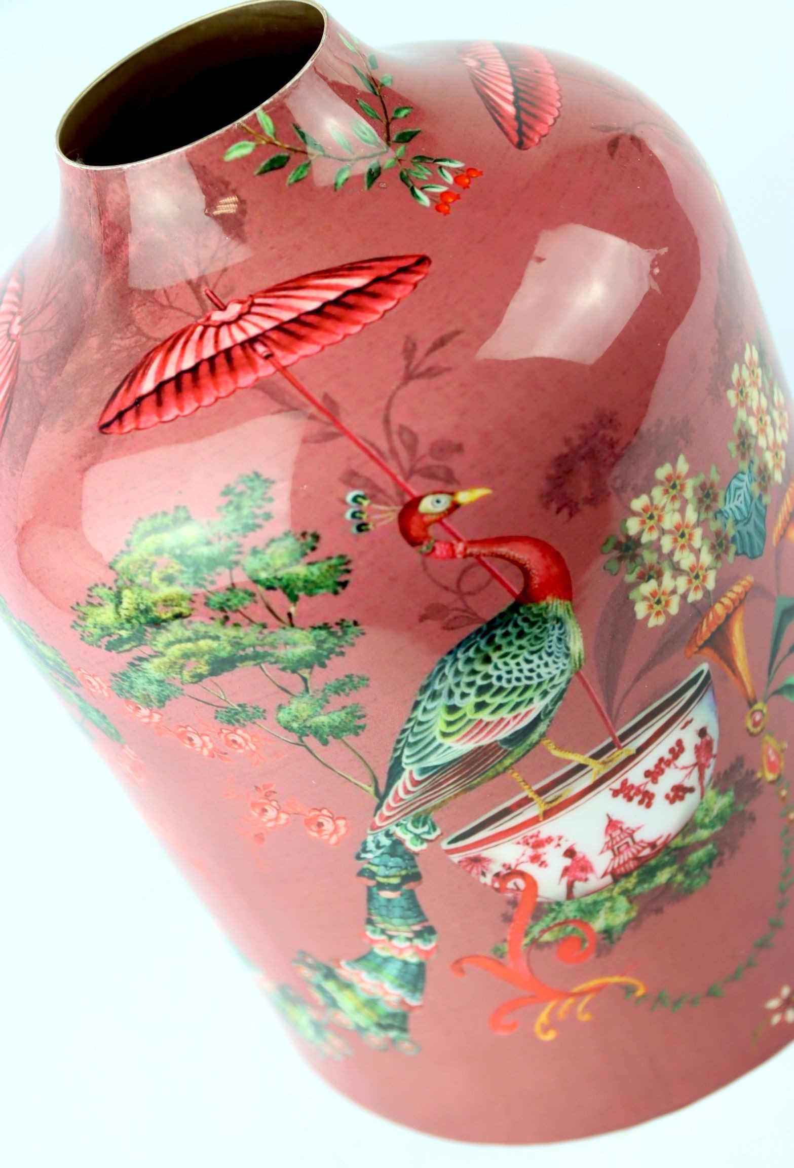 FURNARO Dekovase (1 St), Großformatige Vase mit exotischem Pfauenmotiv