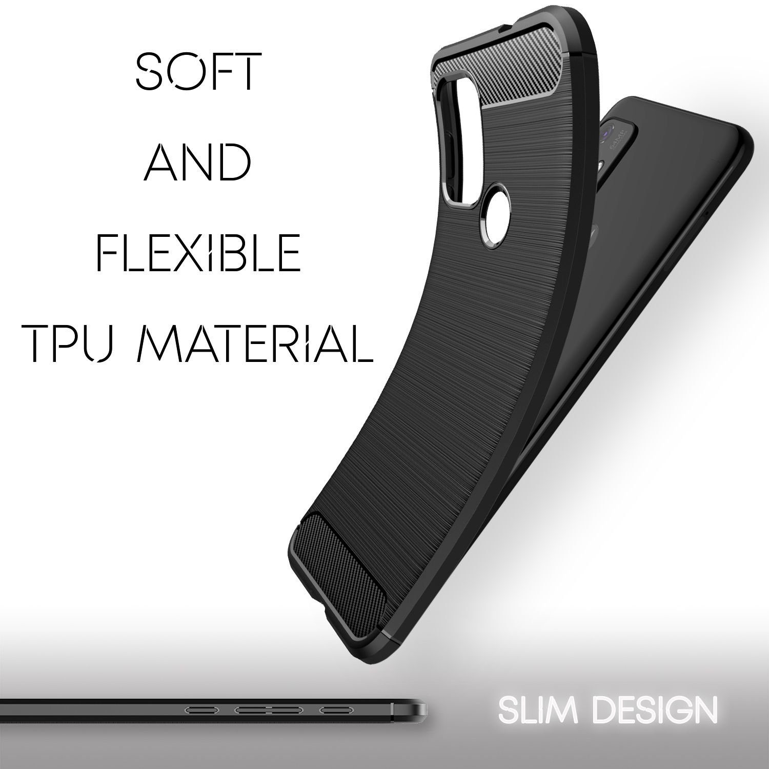 Nalia Smartphone-Hülle Motorola Moto G10 Motorola Moto G30, Carbon Style Silikon Hülle / Matt Schwarz / Elegantes Business Cover