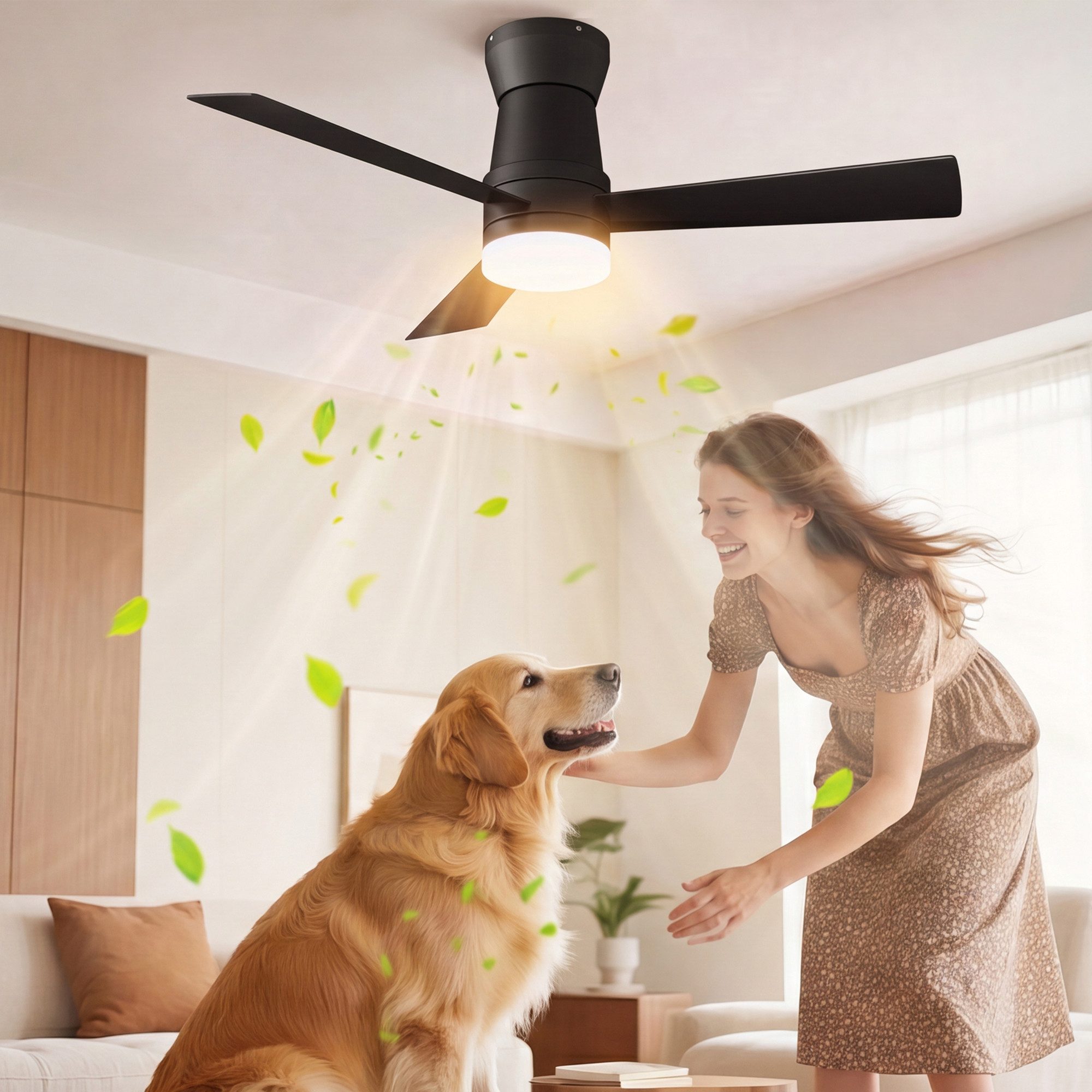 BELUPAI Deckenventilator LED Deckenleuchte 48W,Leise,Fernbedienung,6-stufiger, mit Fernbedienung,Leuchte/ Ventilator getrennt …