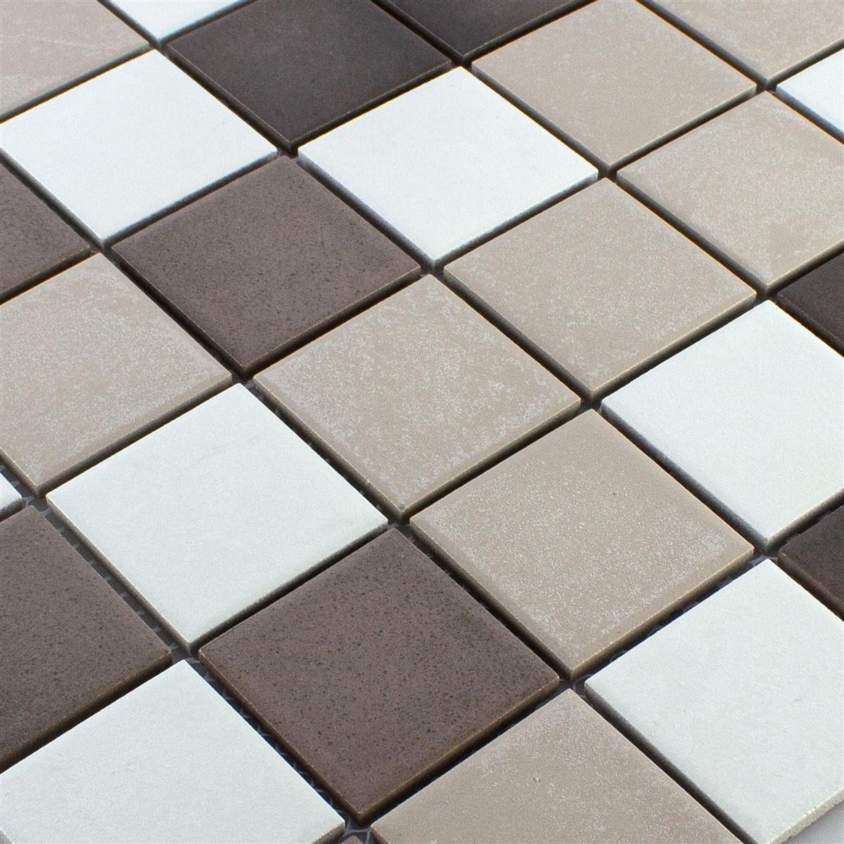 Mosafil Mosaikfliesen Keramikmosaik Fliesen Orion Rutschhemmend, Keramik 30.600x30.600, weiß-beige-braun, Verlegefertig auf ein Netz geklebt - Frostsicher - Wasserfest -