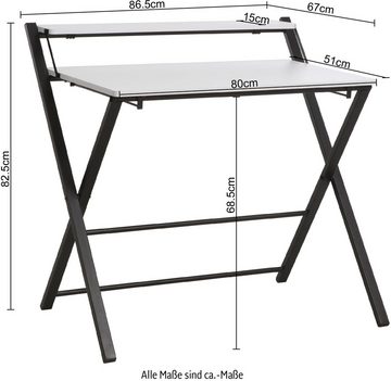 INOSIGN Computertisch SULBY, Laptoptisch, Schreibtisch, mit Ablage, Metallgestell, zusammenklappbar, platzsparend, max. 86,5x82,5 cm