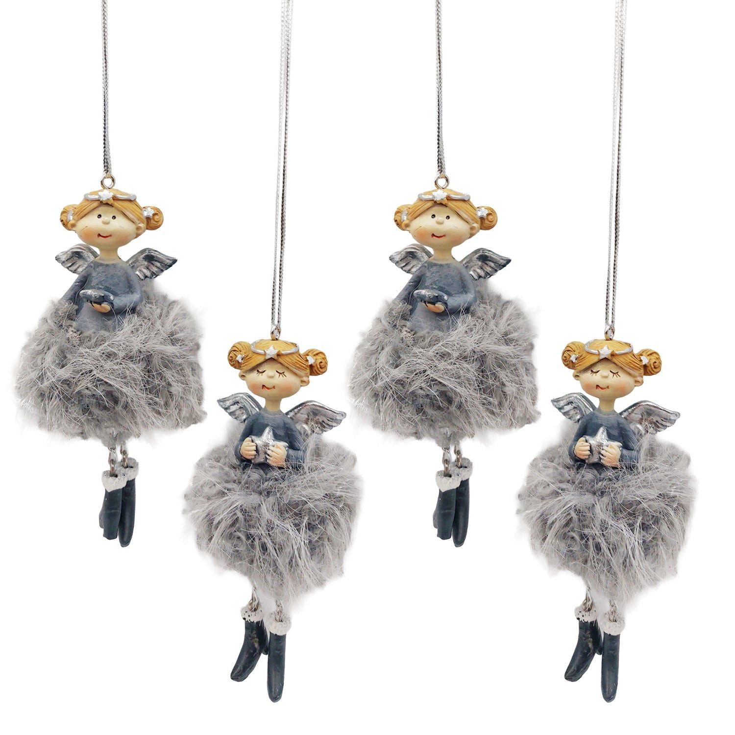 Logbuch-Verlag Baumbehang 4er Set Engel Anhänger grau Silber flauschig ca.11 cm