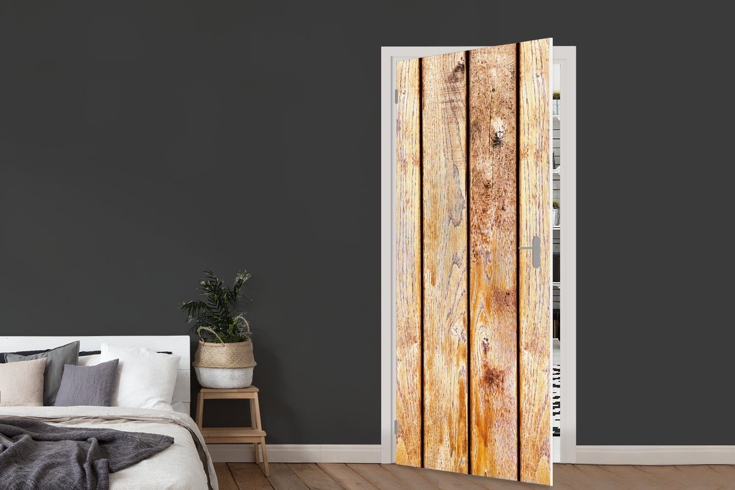 Tür, Holz für 75x205 - Fototapete MuchoWow St), Landleben cm (1 Matt, - - Vintage Türtapete Türaufkleber, Regal, bedruckt,