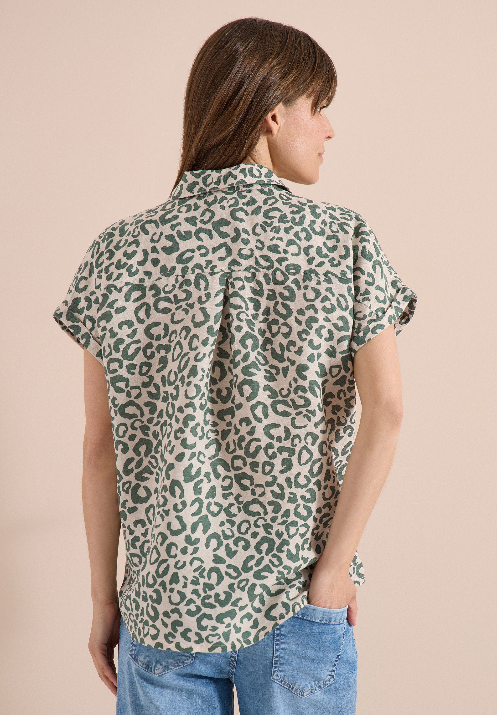 CECIL Kurzarmbluse mit allover Leoprint