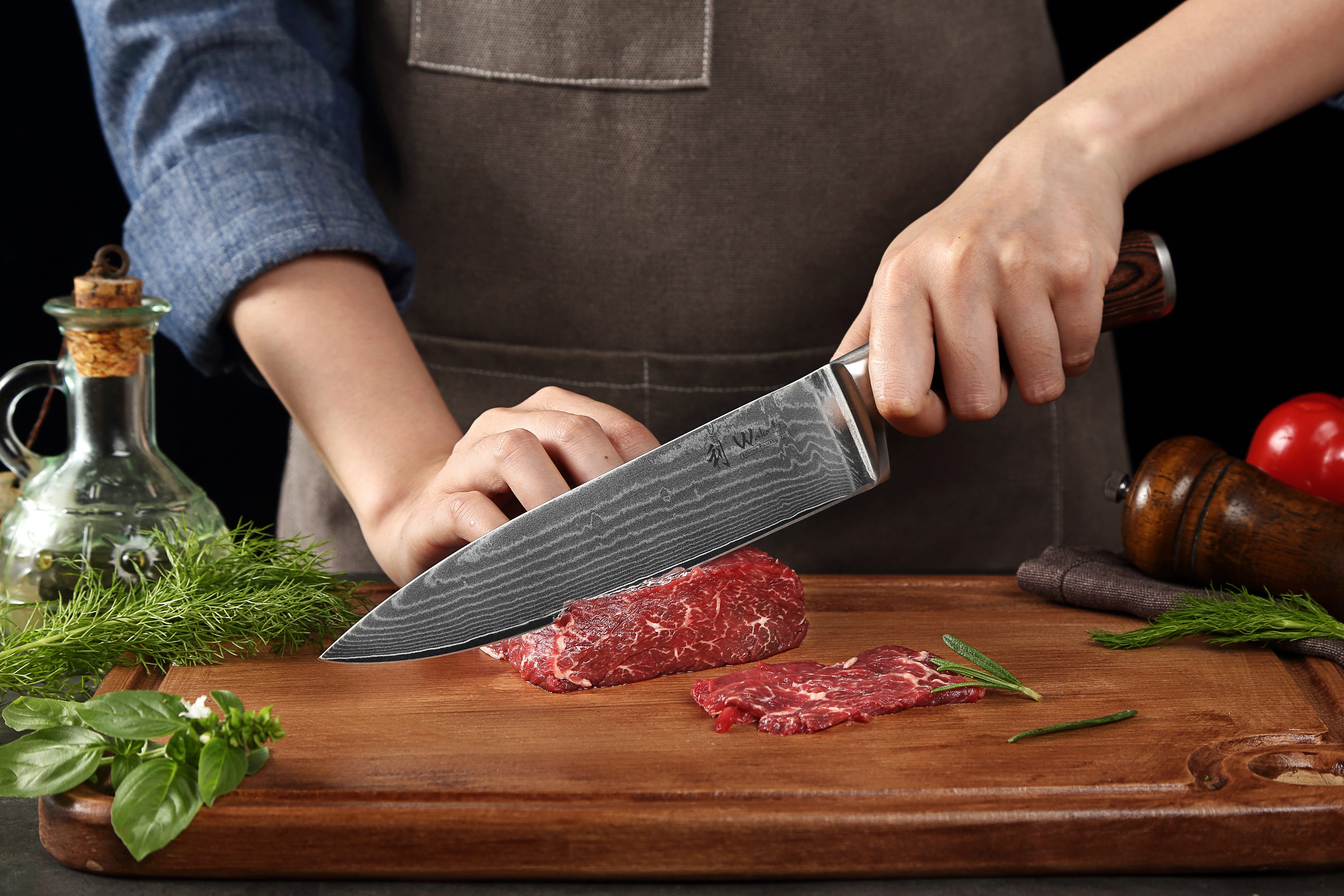 Wakoli Universalküchenmesser EDIB Damast Chefmesser I Kochmesser Küchenmesser I 20cm Klinge, VG10 Kern, 67 Lagen Damaststahl, Pakkaholzgriff, inkl. Geschenkbox