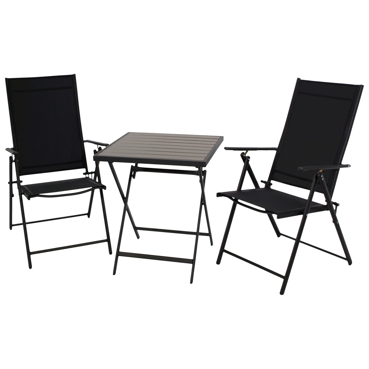 DEGAMO Balkonset MILANO, (Set, 3-teilig), Metall anthrazit, Bezug schwarz, Tischplatte Kunstholz