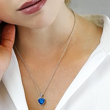 LOVENEST Herzkette Halskette Silber 925 mit blauem Stein Anhänger blau Damenkette Herz (Silberkette Anhänger Geschenke für Frauen Weihnachtsgeschenk Freundin, Geschenkset Damenkette Weihnachten Set), Sie Geburtstag Hochzeitstag Liebesbeweis Liebesgeschenk Herz Schmuck