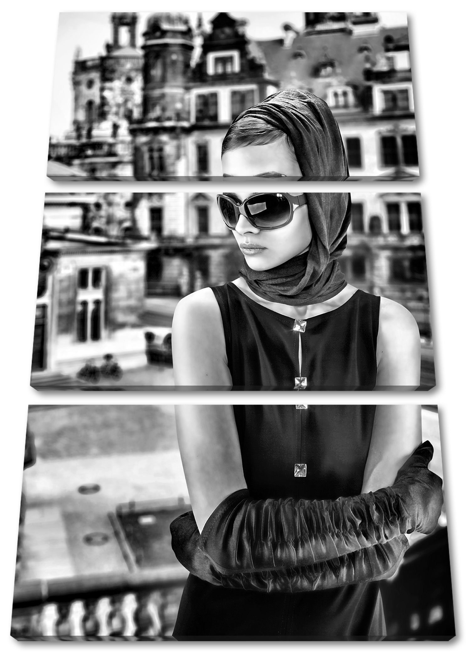 Pixxprint Leinwandbild Audrey in Paris, Audrey in Paris 3Teiler (120x80cm) (1 St), Leinwandbild fertig bespannt, inkl. Zackenaufhänger
