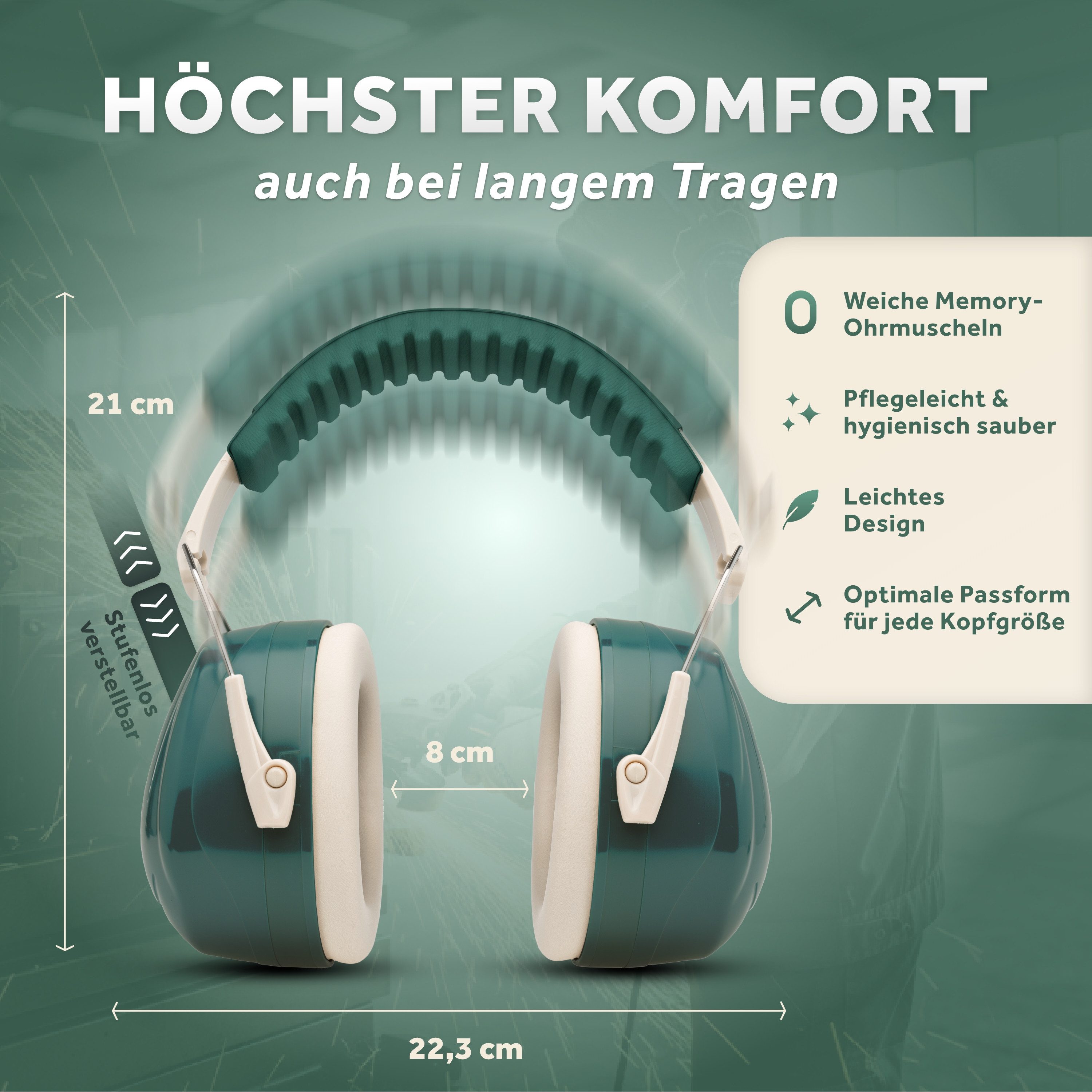 Schallwerk Kapselgehörschutz Arbeitsgehörschutz Work+ größenverstellbar bequemer Sitz, Baustelle, Gartenarbeit, Heimwerken