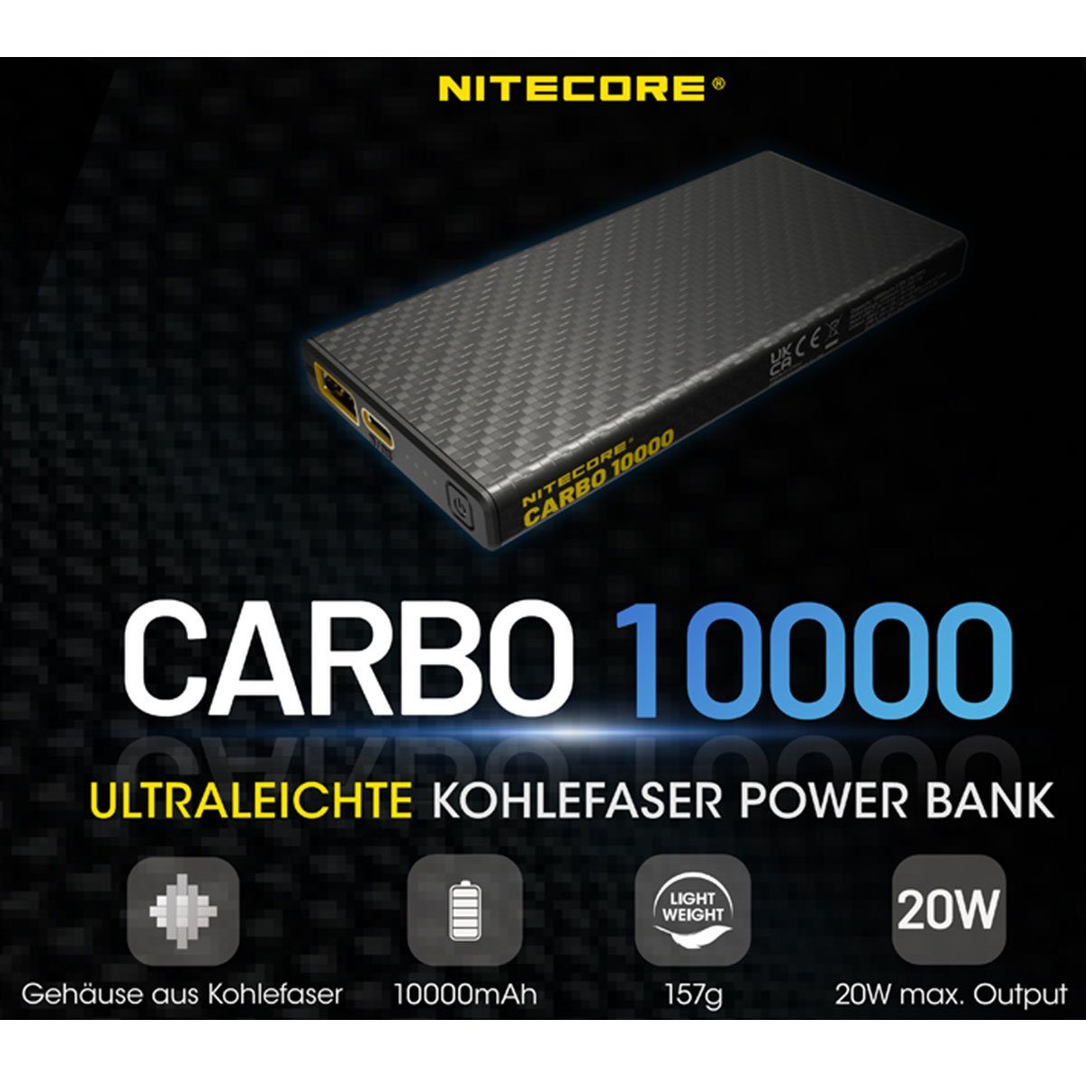 Nitecore LED Taschenlampe Powerbank 10.000mAh CARBO10000 