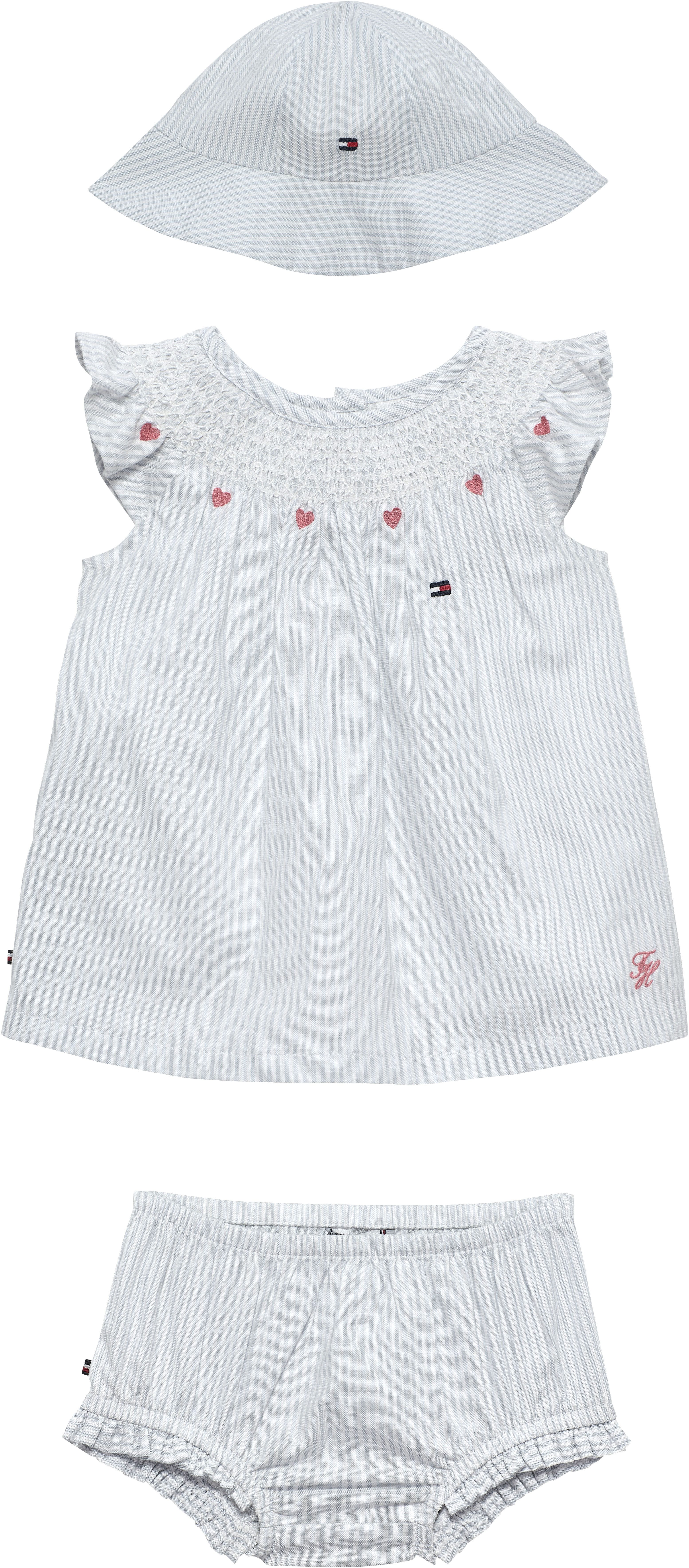 Tommy Hilfiger Neugeborenen-Geschenkset (Set, 3-tlg., 3) zauberhaftes Set mit Hut, Kleid und Höschen, aus Baumwollmischung
