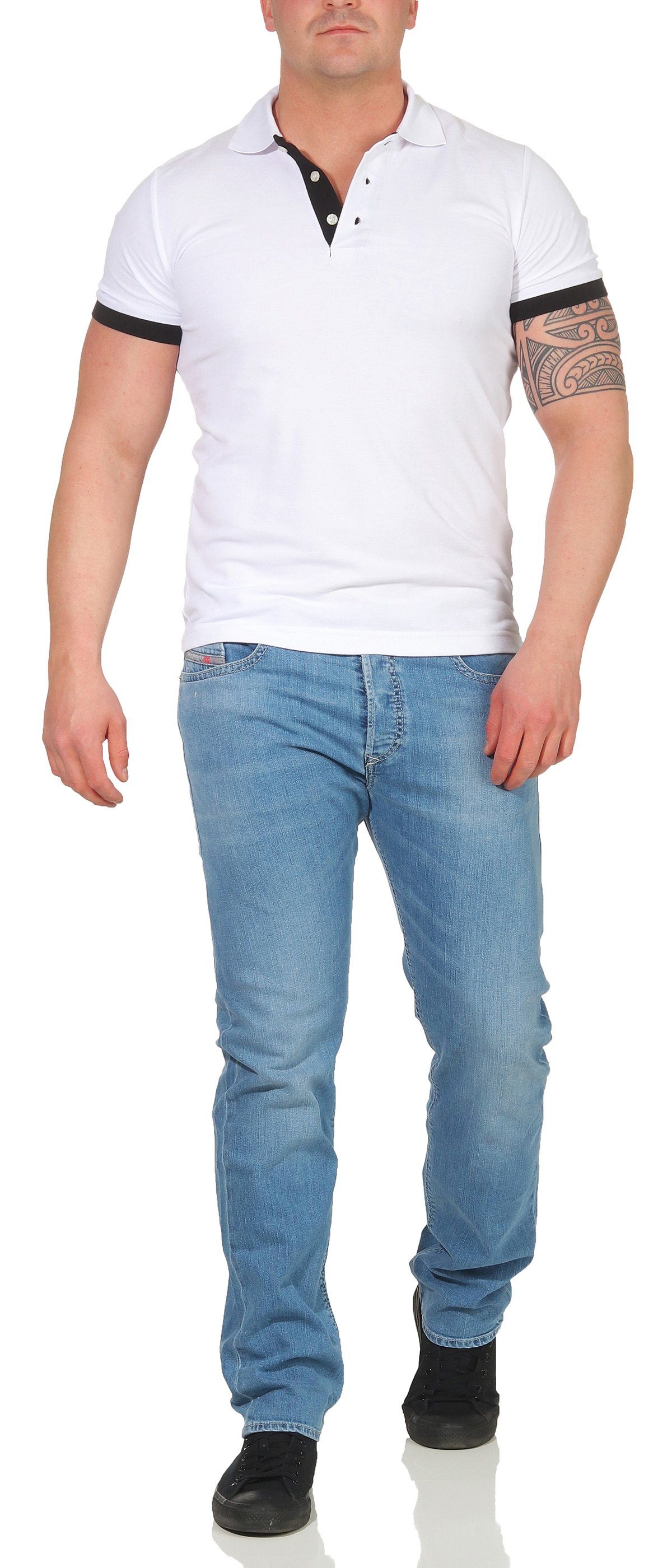 Jeans Diesel Hellblau, Stretch, Diesel 084QN Used-Look Herren Buster Tapered, 5-Pocket-Style, Regular-fit-Jeans