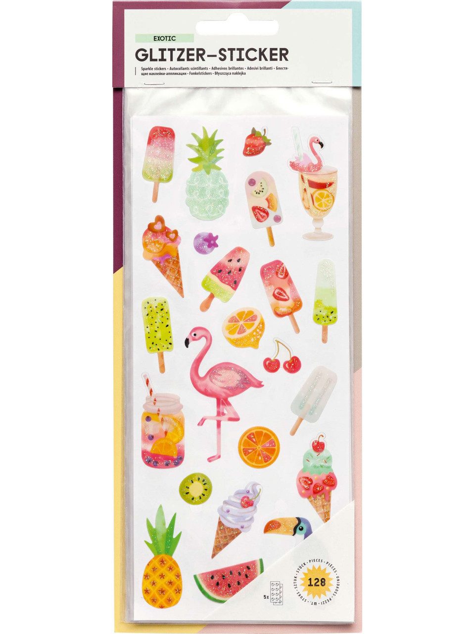 Glorex Sticker Glitzer Sticker Exotic 10 x 23 cm 5 Blatt, Motive