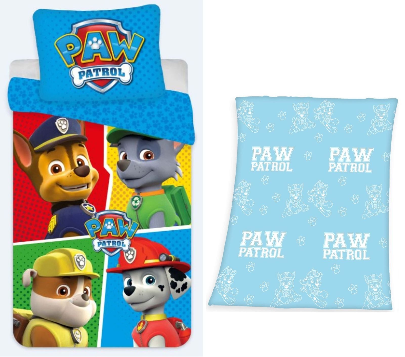 Bettwäsche PAW Patrol - Bettwäsche-Set, 135x200 und Fleece-decke GLOW, 130x160