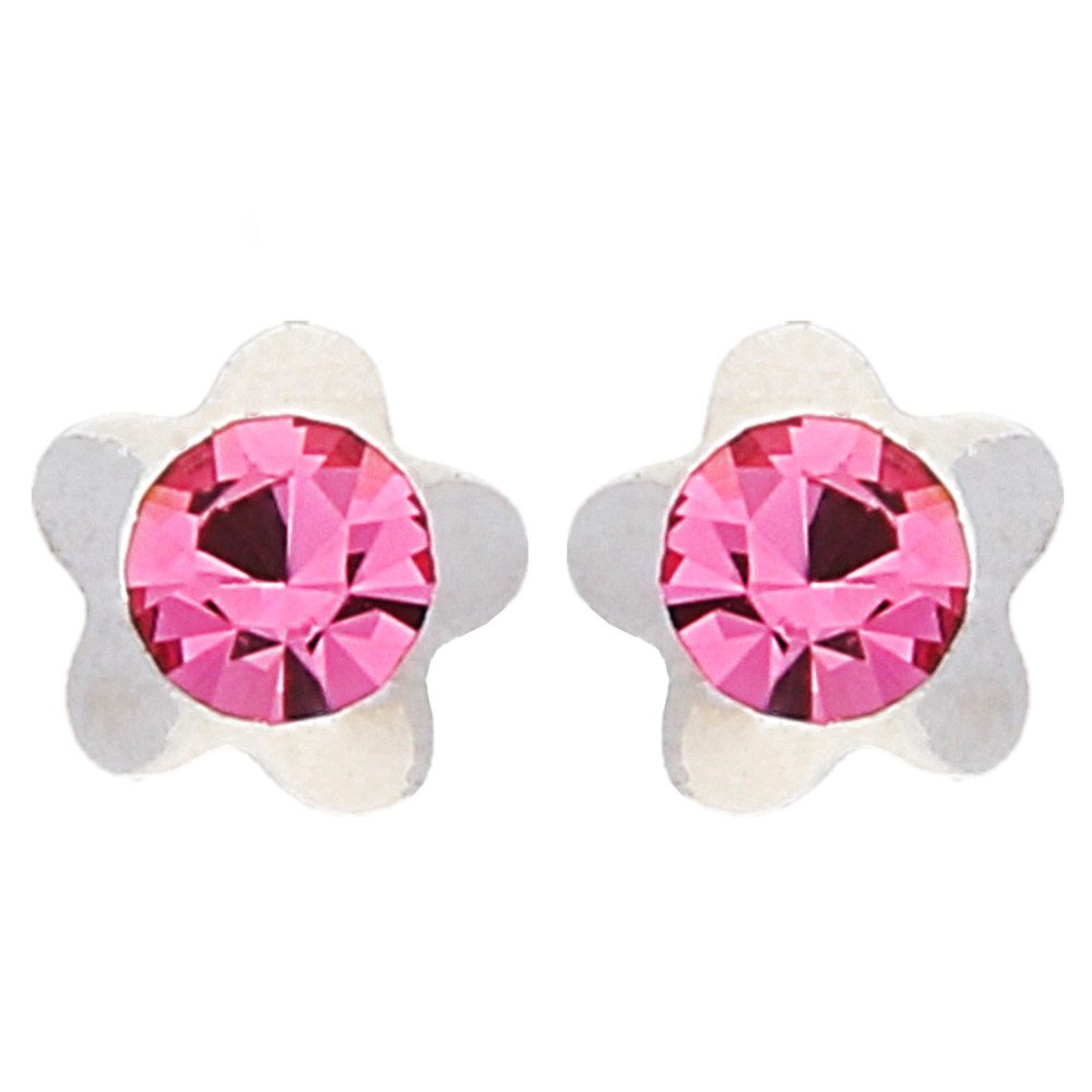 Paar Ohrstecker 750 Weißgold vergoldet Ohrstecker Blume Zirkonia Stein Silber Rosa