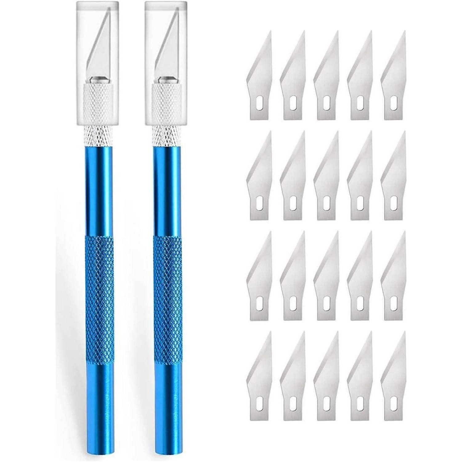 LuxusKollektion Cuttermesser Cuttermesser 2 Stück 20 Ersatzklingen Skalpell Bastelmesser Blau