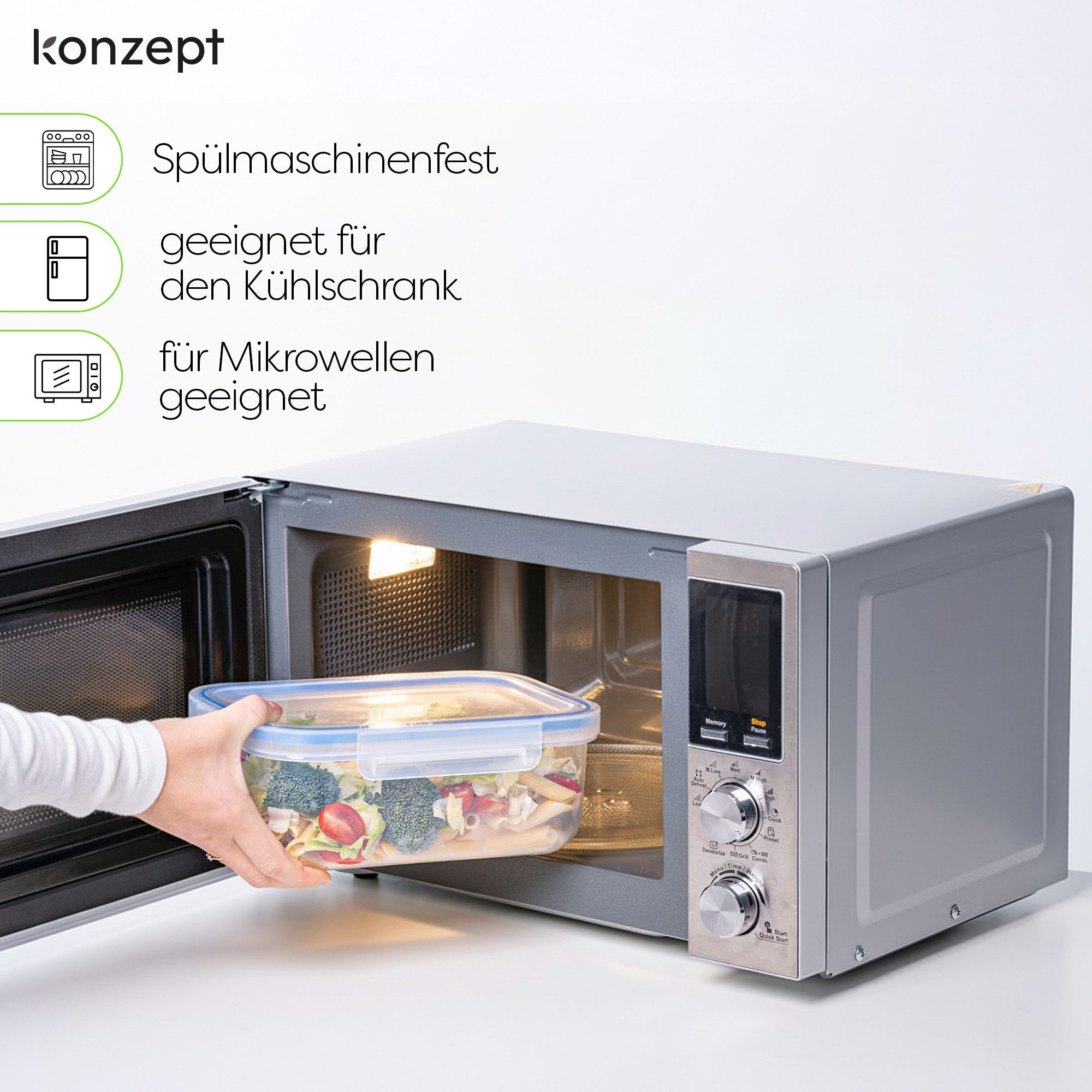 KONZEPT Frischhaltedose mit Deckel Luftdicht 2 L, (2-tlg), Mikrowellengeeignet, Ungiftig, Wiederverwendbar, Transparent – Bild 4 von 5