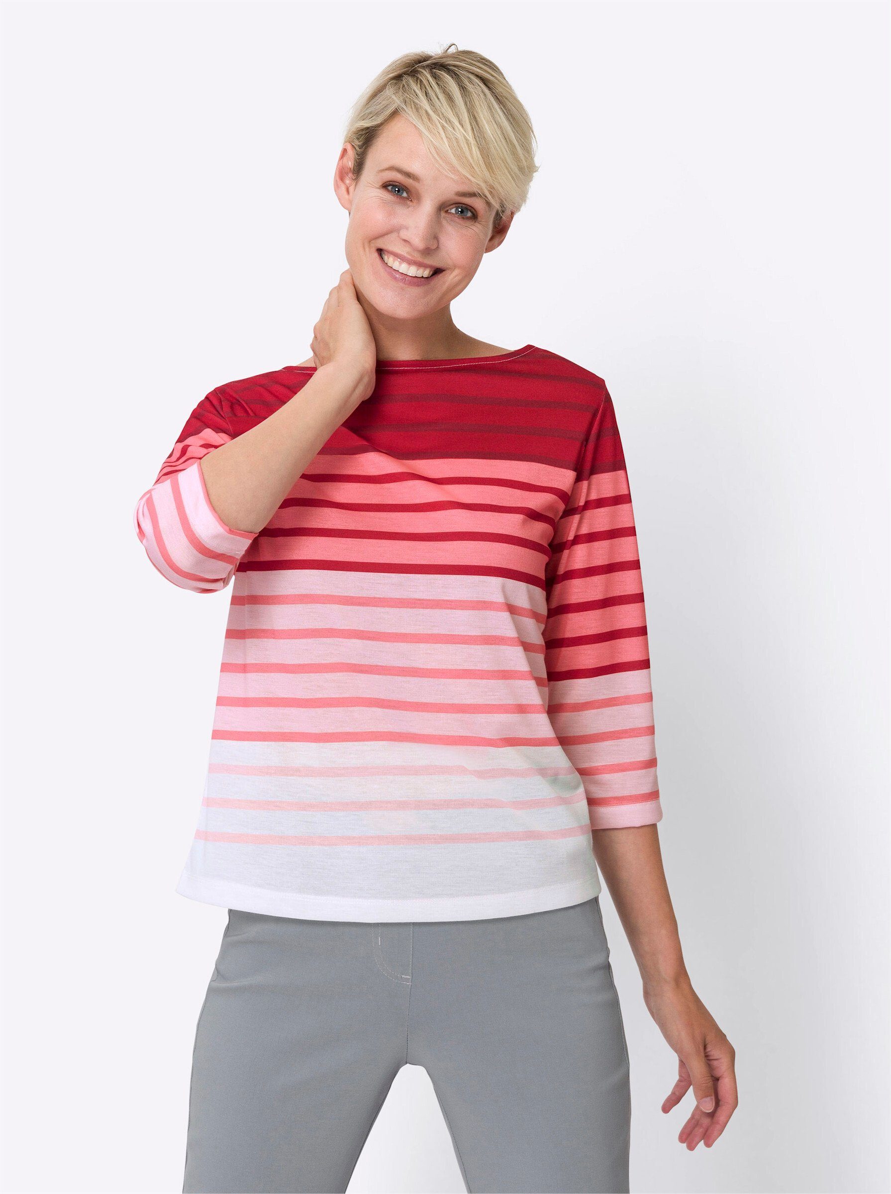 Sieh an! T-Shirt flamingo-erdbeere-geringelt