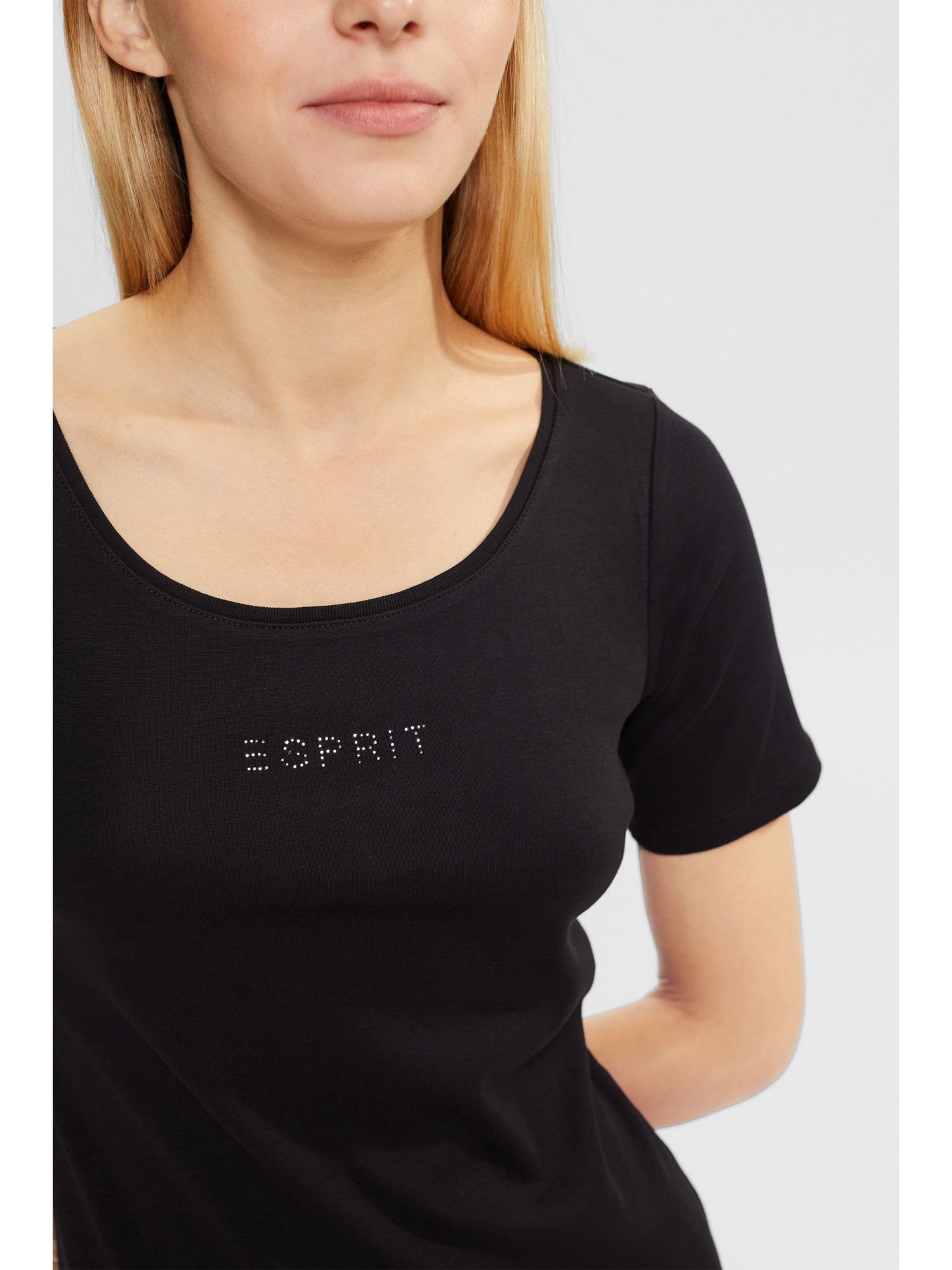 aus Logo mit T-Shirt Esprit BLACK (1-tlg) T-Shirt Glitzersteinchen