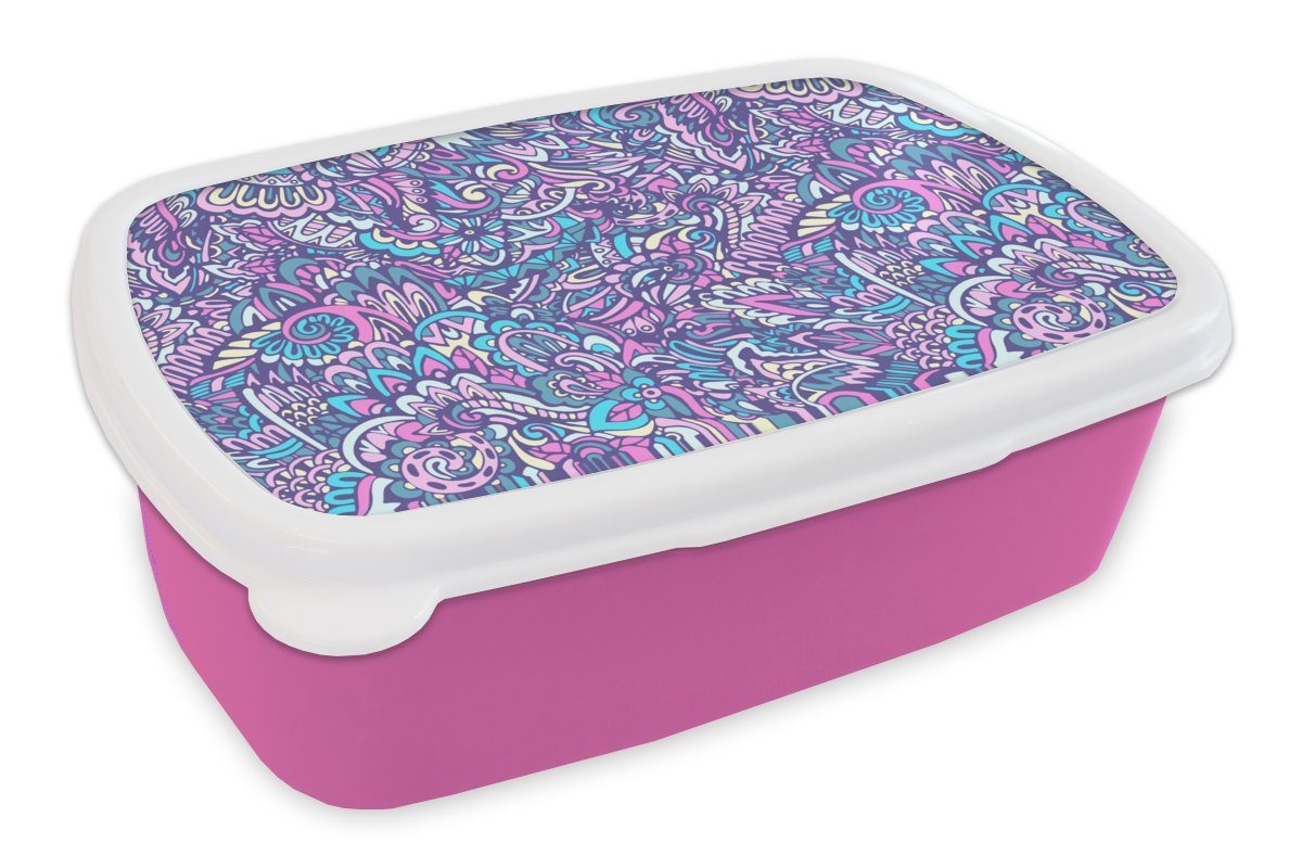 MuchoWow Lunchbox Paisley - Vintage - Rosa - Blau - Muster, Kunststoff, (2-tlg), Brotbox für Erwachsene, Brotdose Kinder, Snackbox, Mädchen, Kunststoff