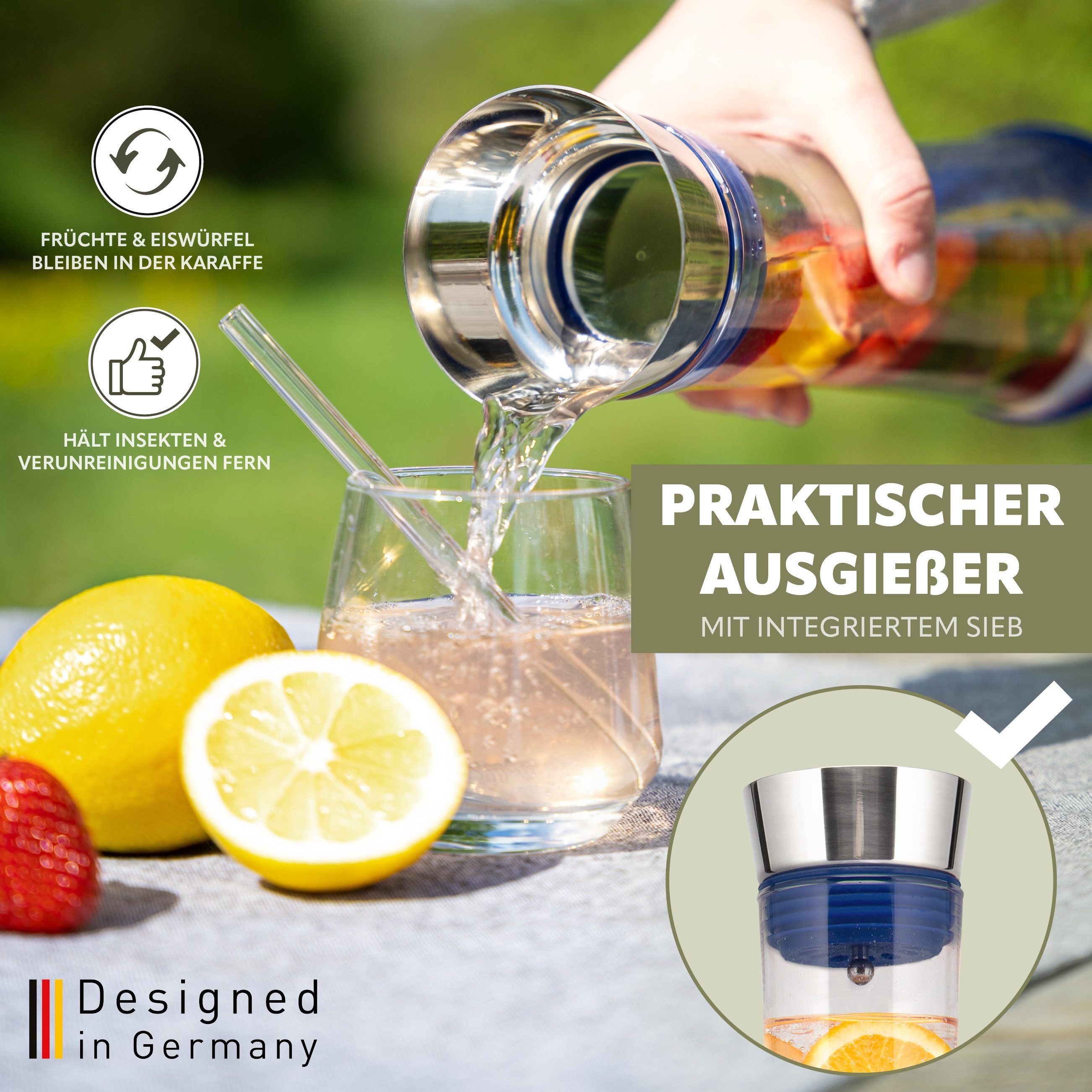 bremermann Karaffe CAROLA mit Silikonfuß - zerlegbarer Deckel - 1 Liter