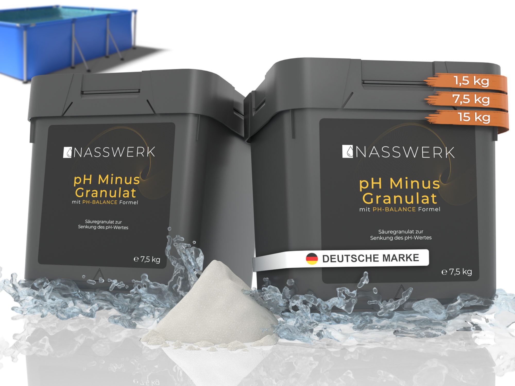 Nasswerk® Poolpflege pH Regulierung Granulat – pH Plus & pH Minus, 15 kg pH-Minus Granulat für präzise Dosierung