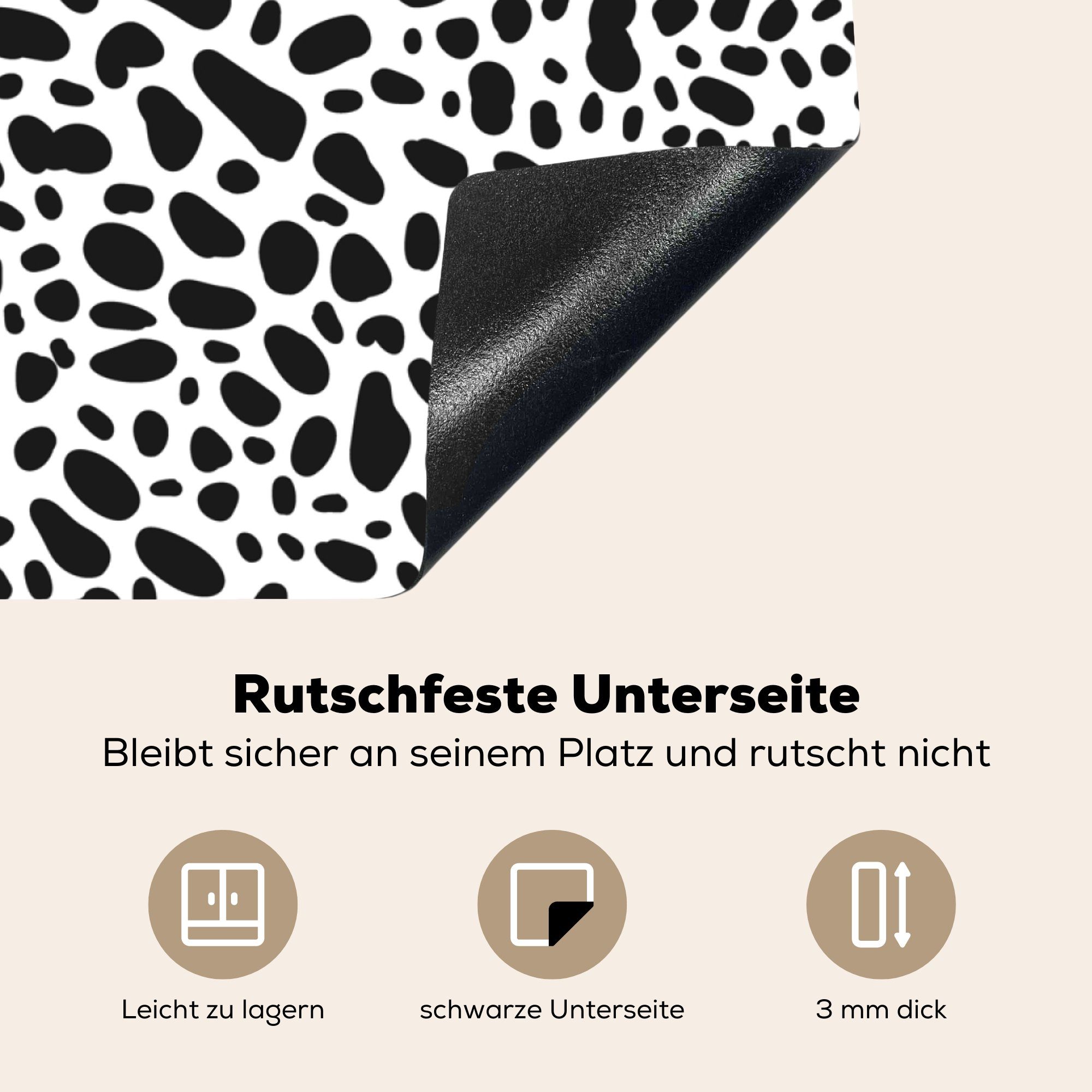 MuchoWow Herdblende-/Abdeckplatte Muster - Pantherdruck küche Arbeitsplatte Ceranfeldabdeckung, - für Vinyl, (1 78x78 - cm, tlg), Weiß, Schwarz