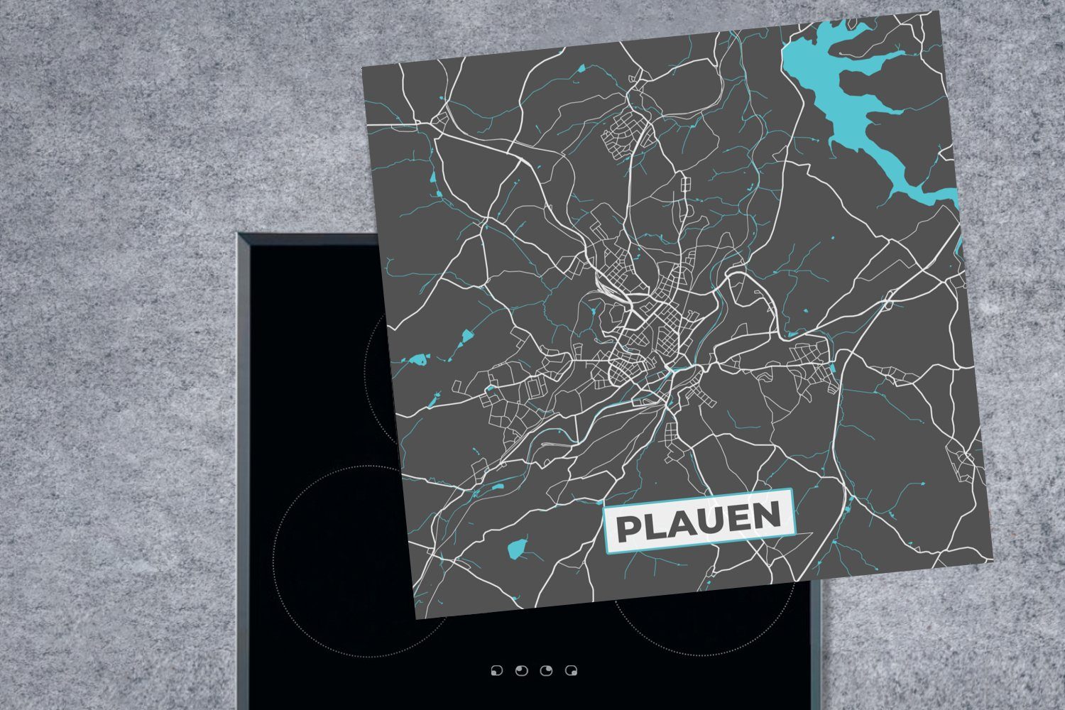 MuchoWow Herdblende-/Abdeckplatte Stadtplan 78x78 Blau - (1 Karte, tlg), für Plauen - Arbeitsplatte - Ceranfeldabdeckung, Deutschland Vinyl, - cm, küche